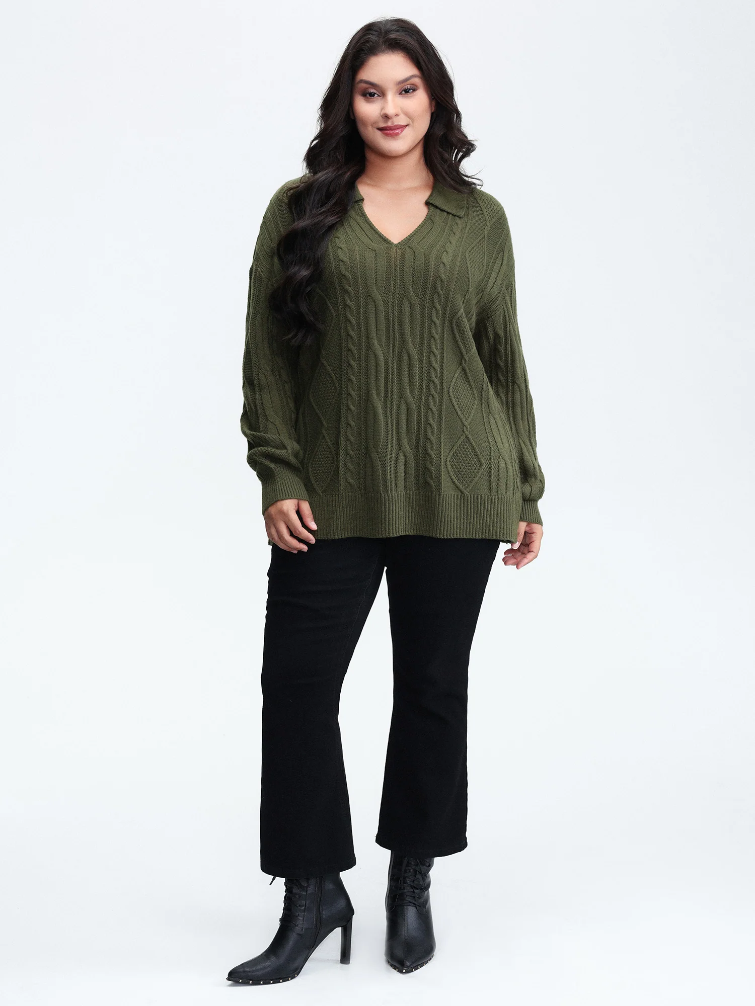 Cable Knit Polo Collar Pullover - Image 3
