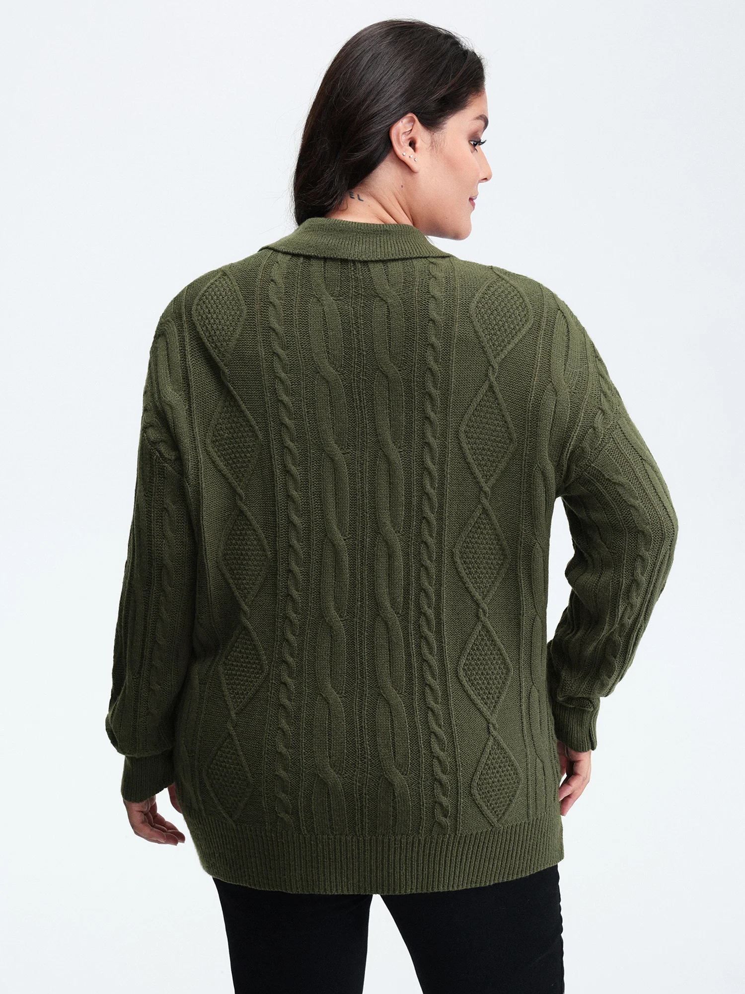 Cable Knit Polo Collar Pullover - Image 4