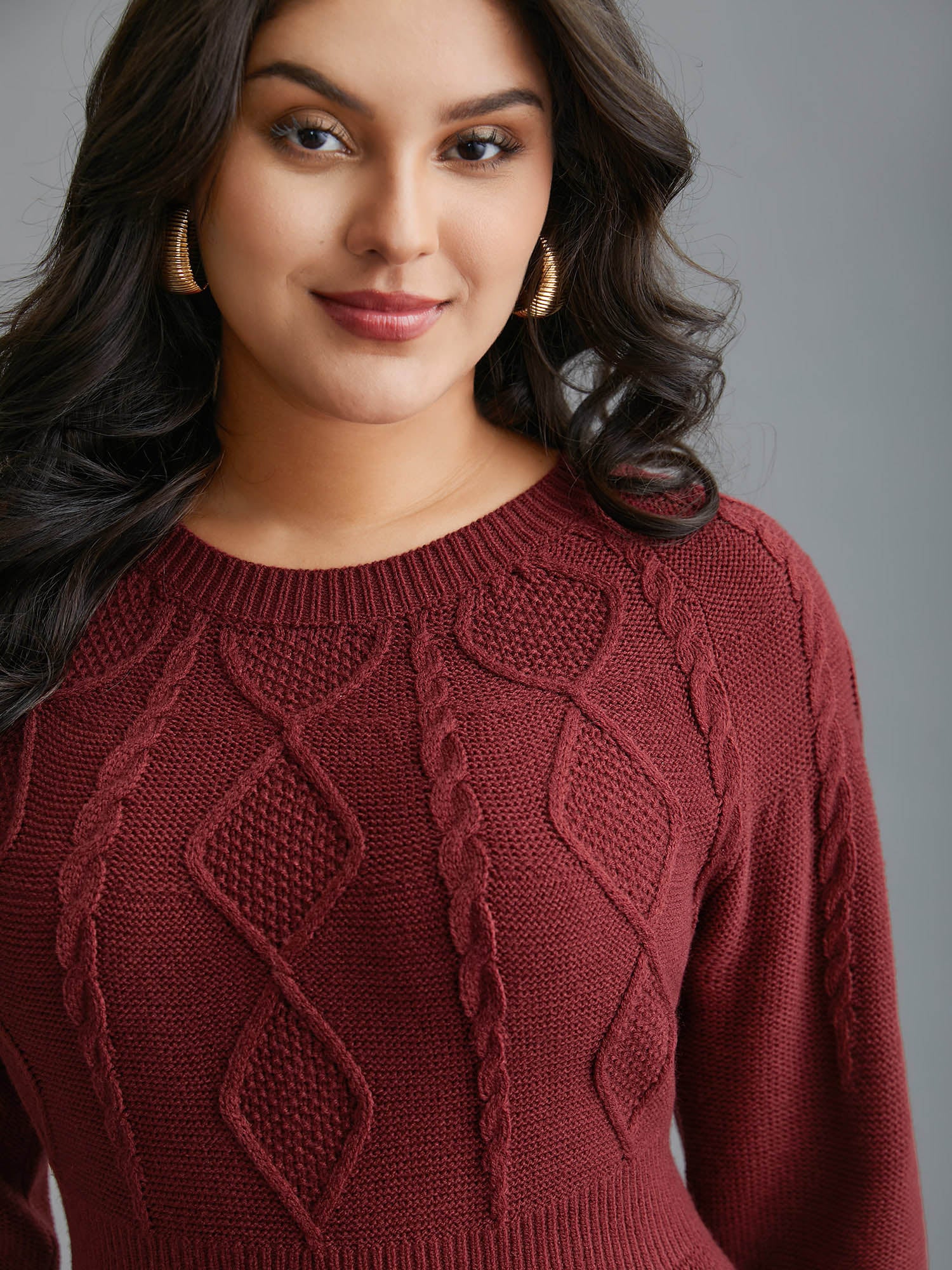 Cable Knit Raglan Sleeve Midi Sweater Dress - Image 4