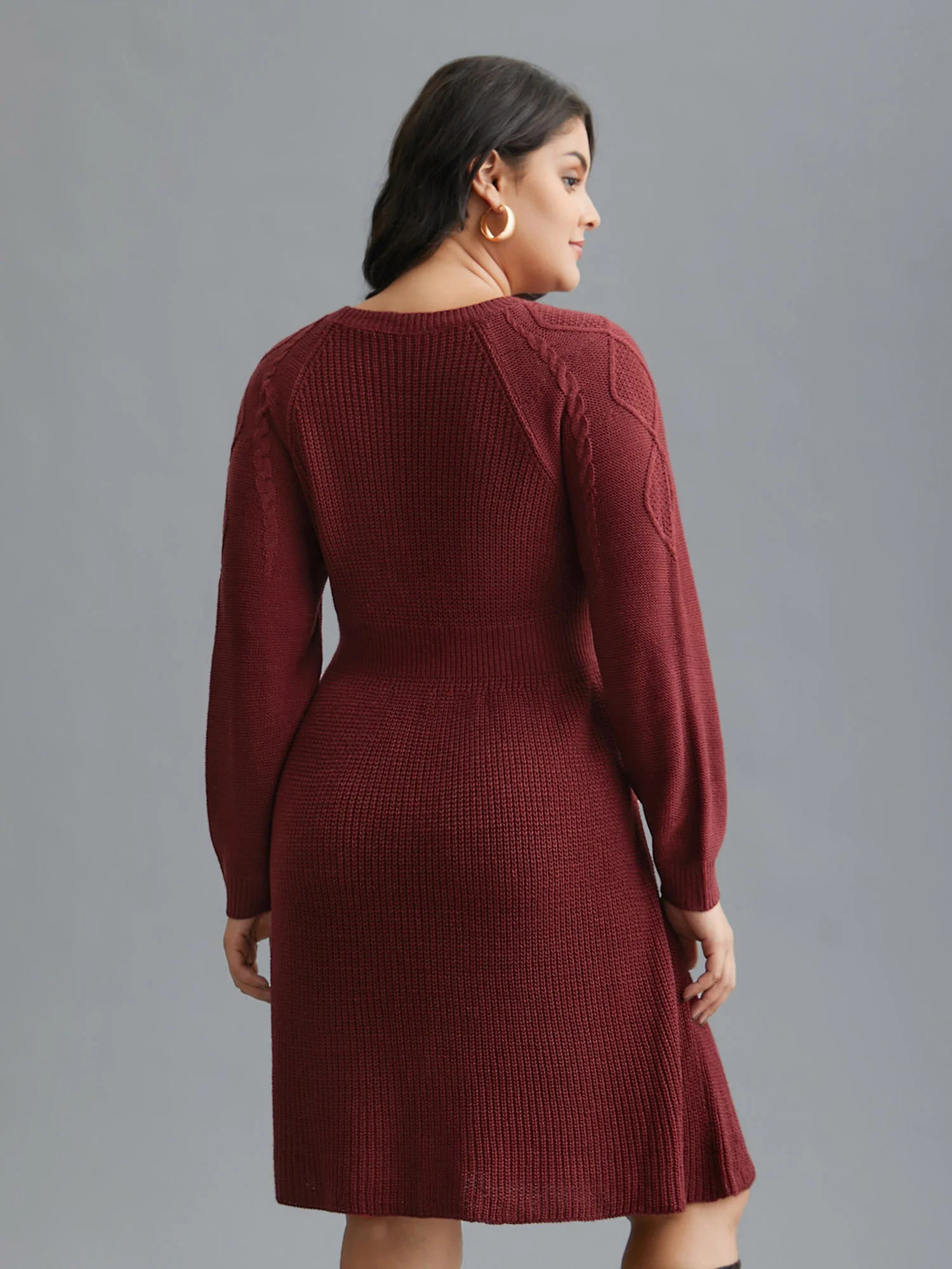 Cable Knit Raglan Sleeve Midi Sweater Dress - Image 5