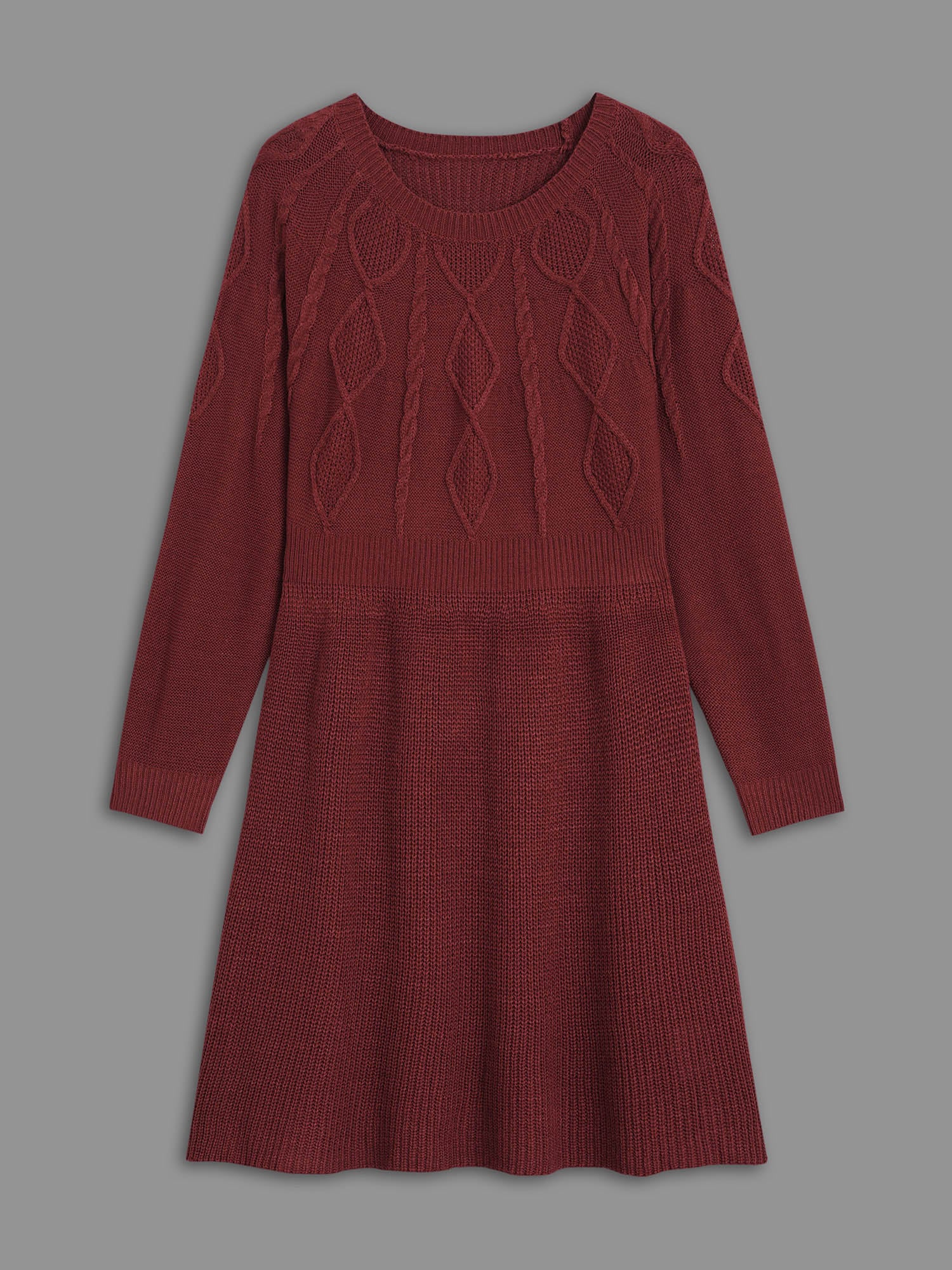 Cable Knit Raglan Sleeve Midi Sweater Dress - Image 8