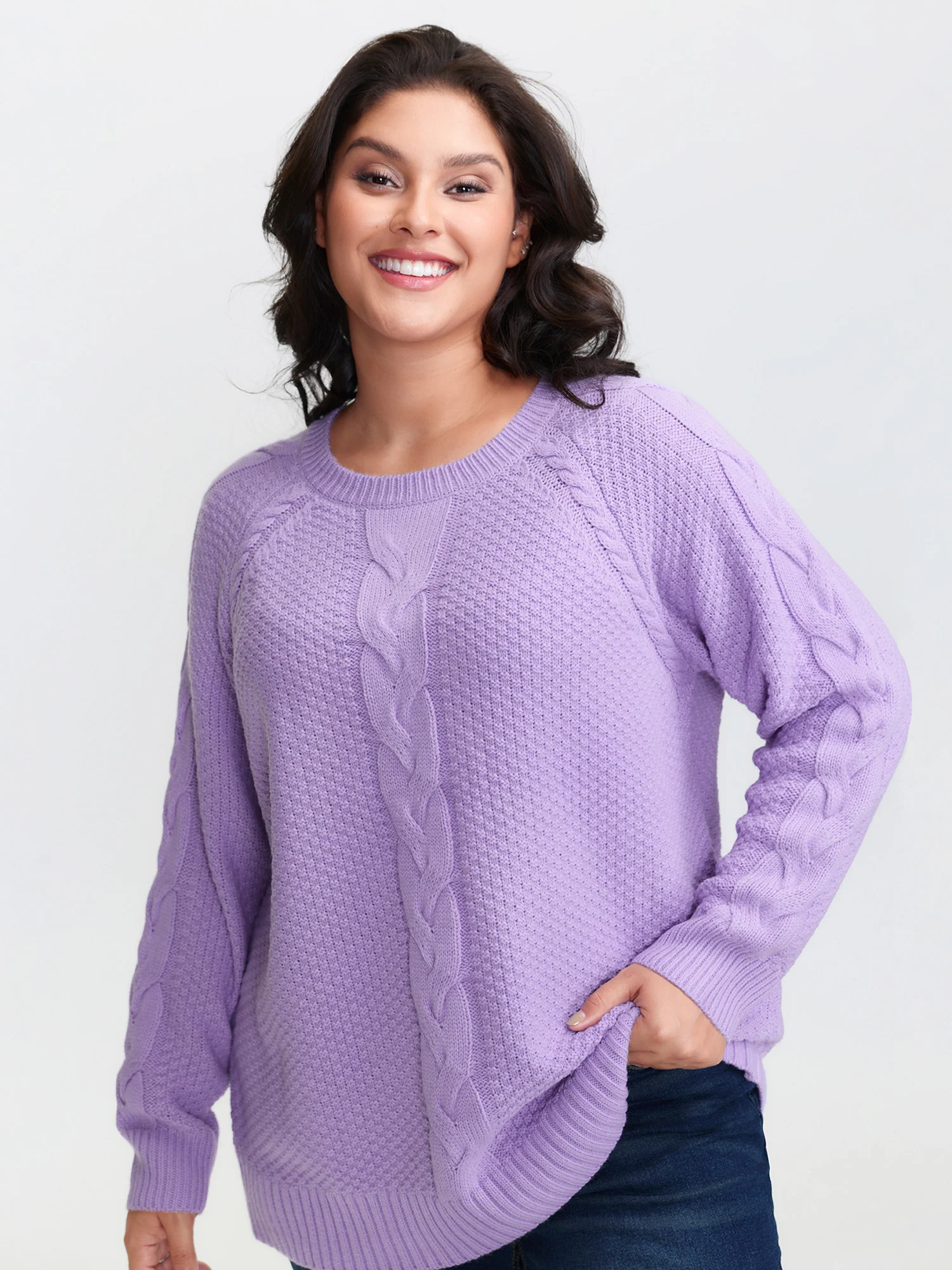 Cable Knit Raglan Sleeve Pullover - Image 2