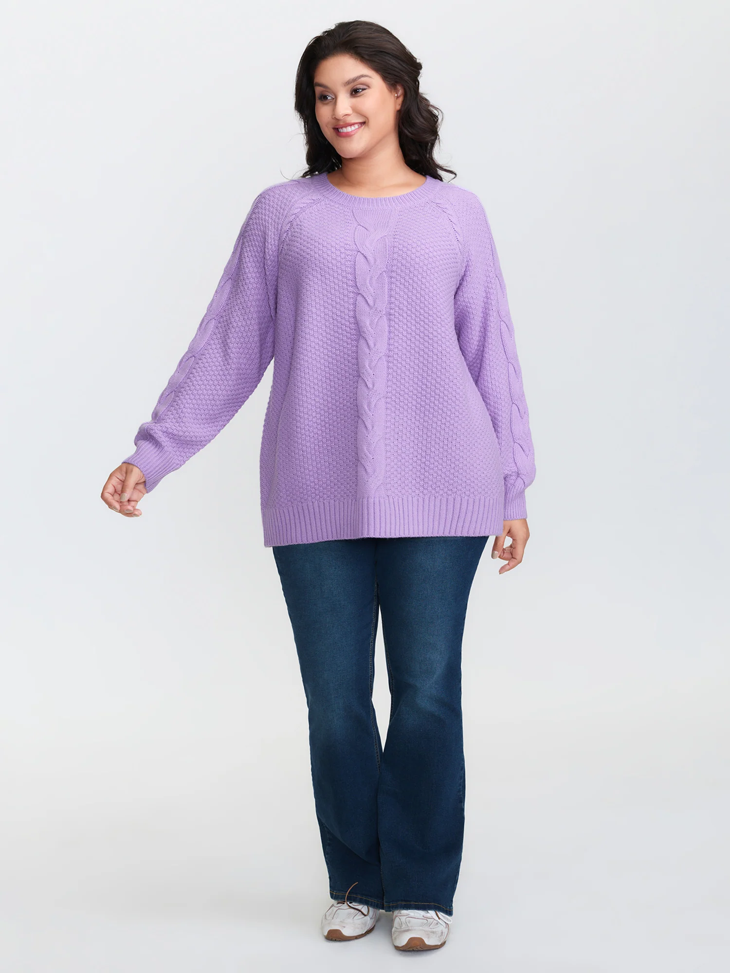 Cable Knit Raglan Sleeve Pullover - Image 3