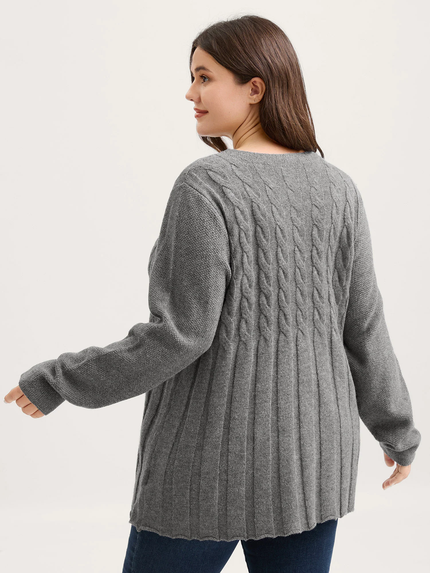 Cable Knit Round Neck Button Knit Cardigan - Image 10
