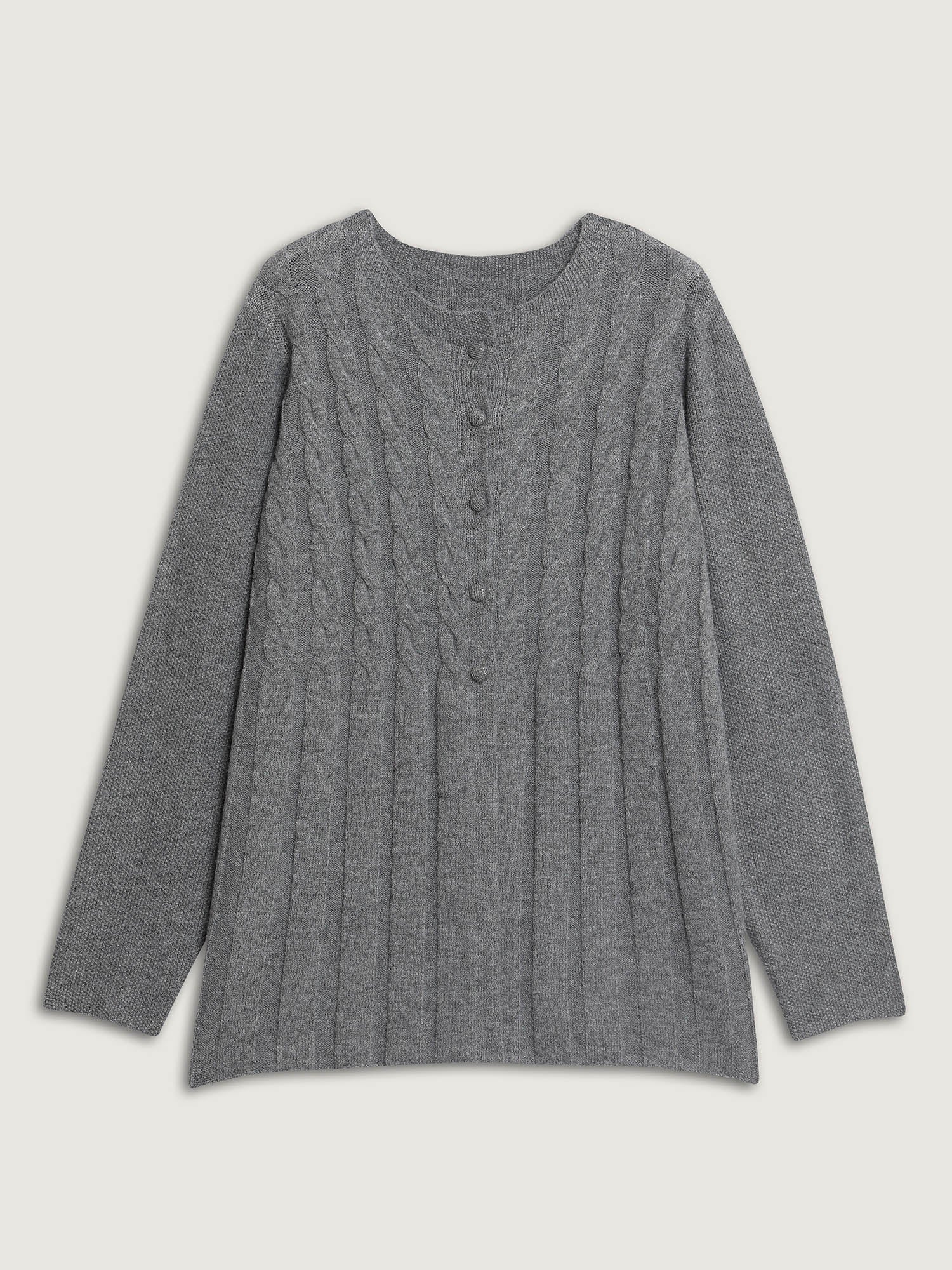 Cable Knit Round Neck Button Knit Cardigan - Image 13