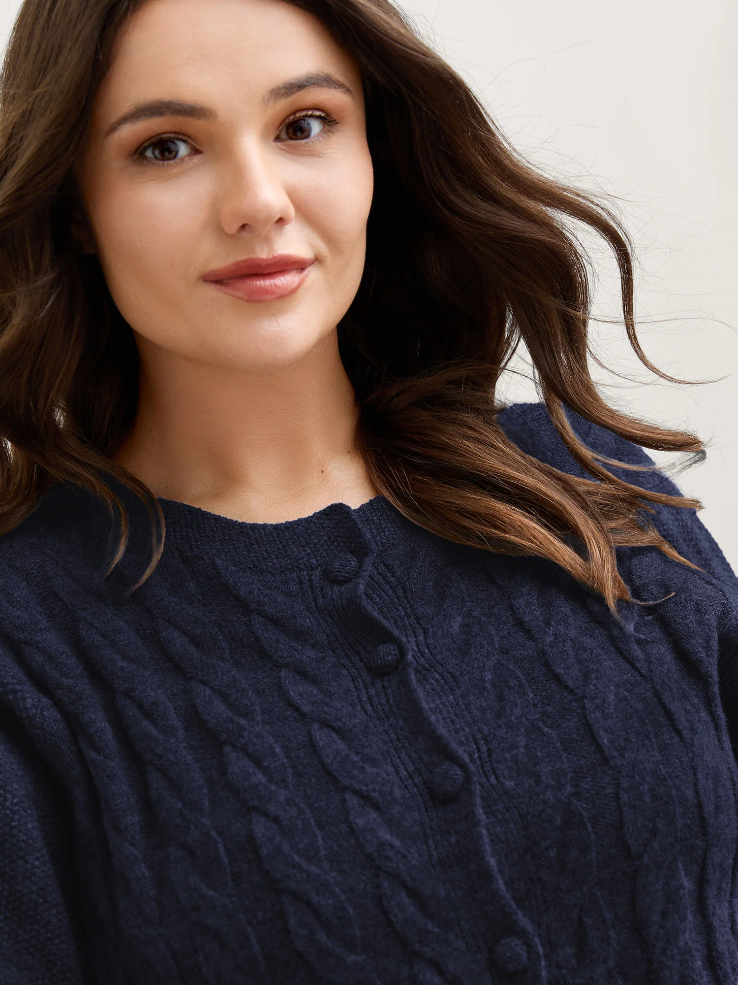Cable Knit Round Neck Button Knit Cardigan - Image 15