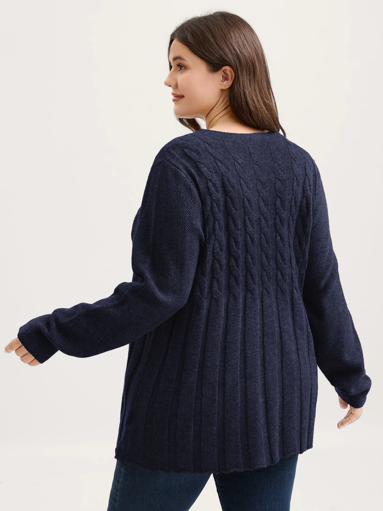 Cable Knit Round Neck Button Knit Cardigan - Image 18