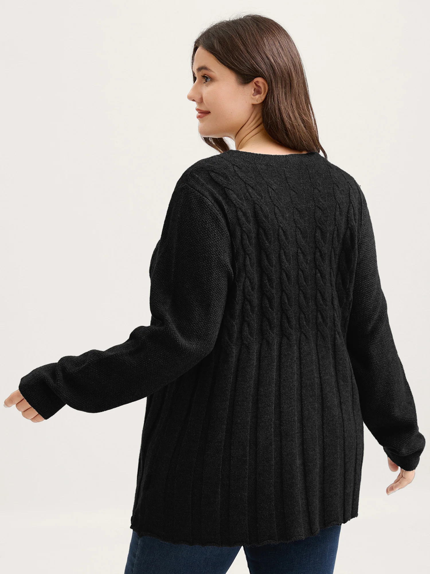 Cable Knit Round Neck Button Knit Cardigan - Image 23