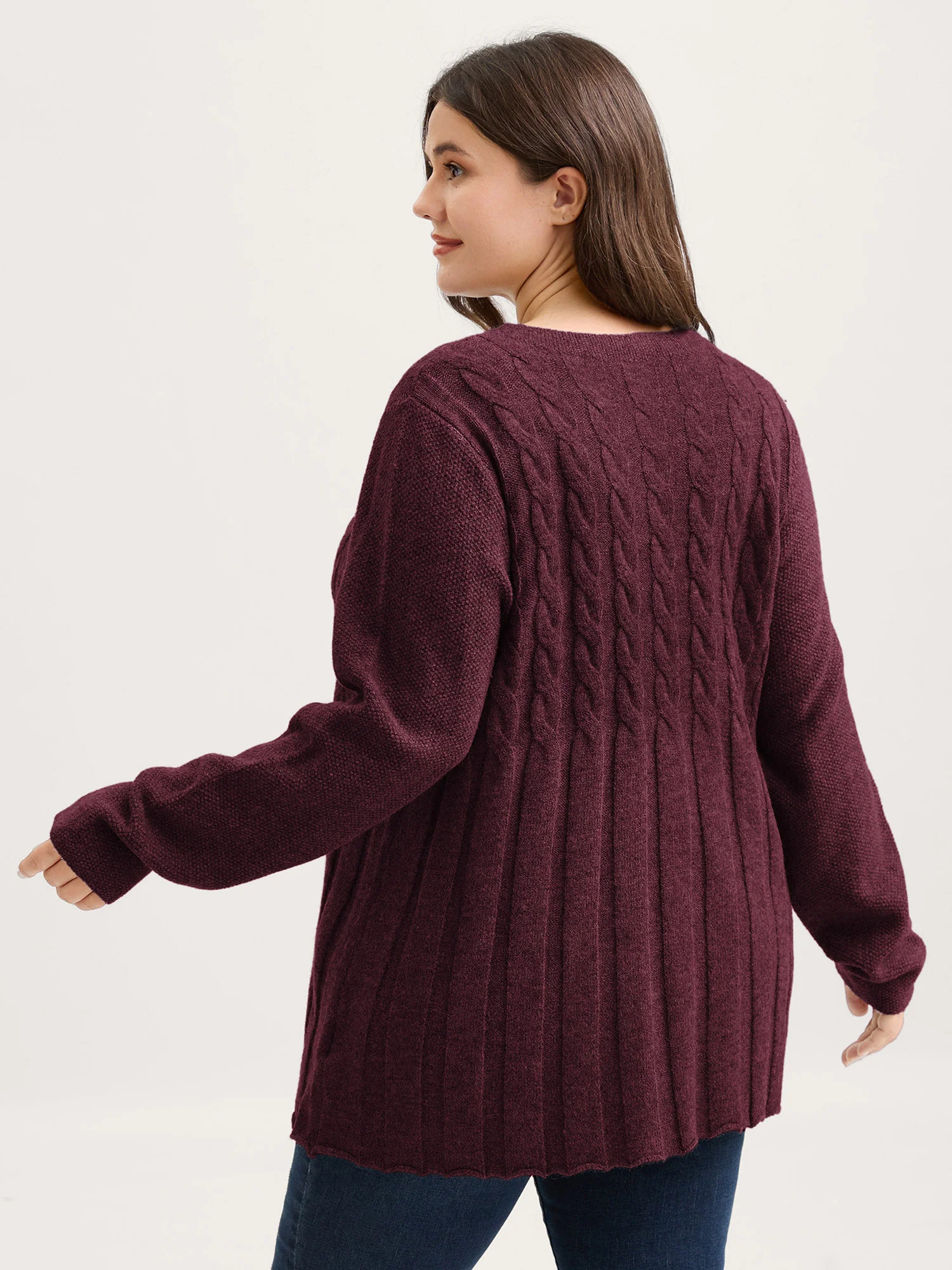 Cable Knit Round Neck Button Knit Cardigan - Image 5