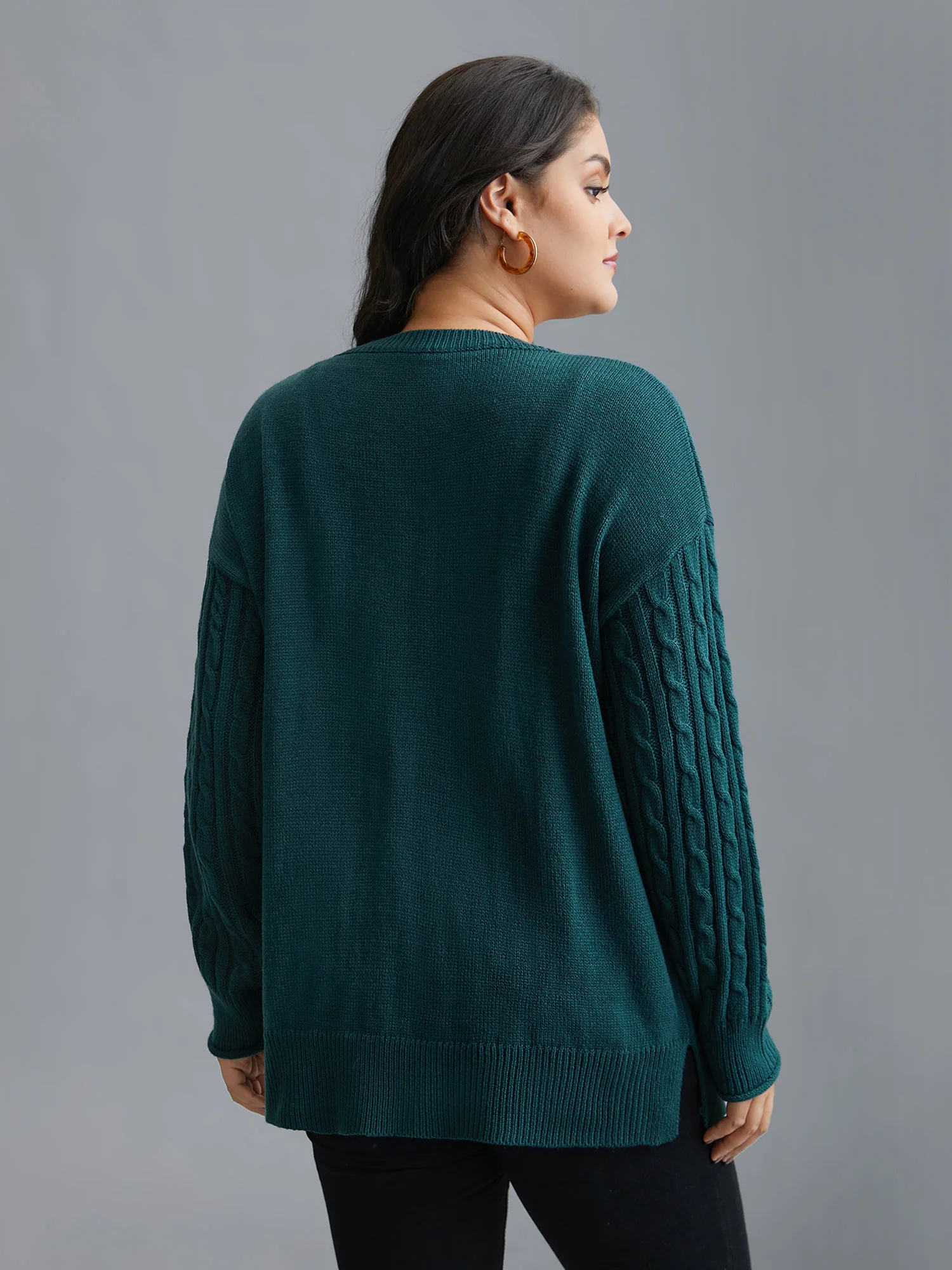 Cable Knit Sleeve Chest Pocket Pullover - Image 2