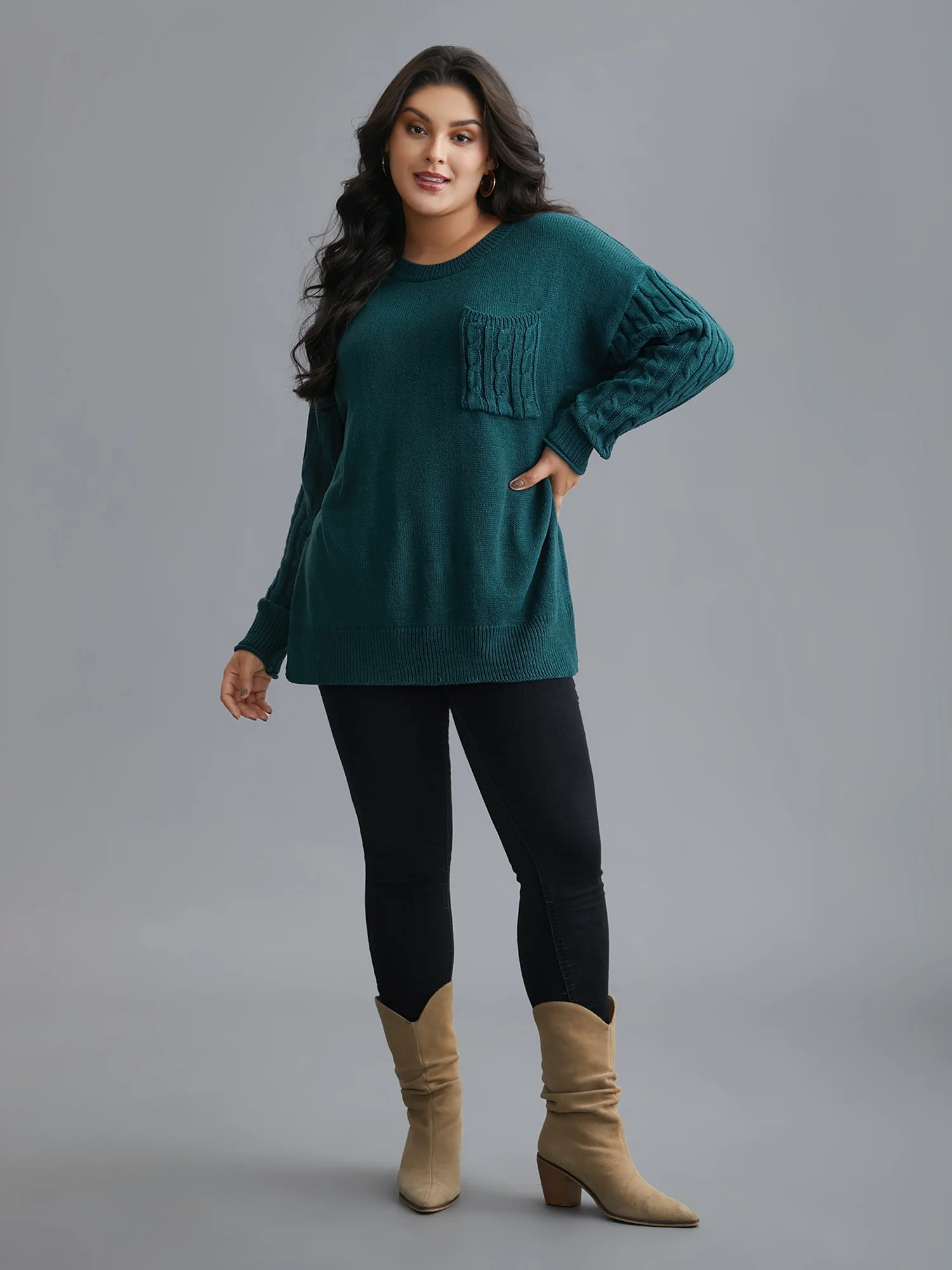 Cable Knit Sleeve Chest Pocket Pullover - Image 4