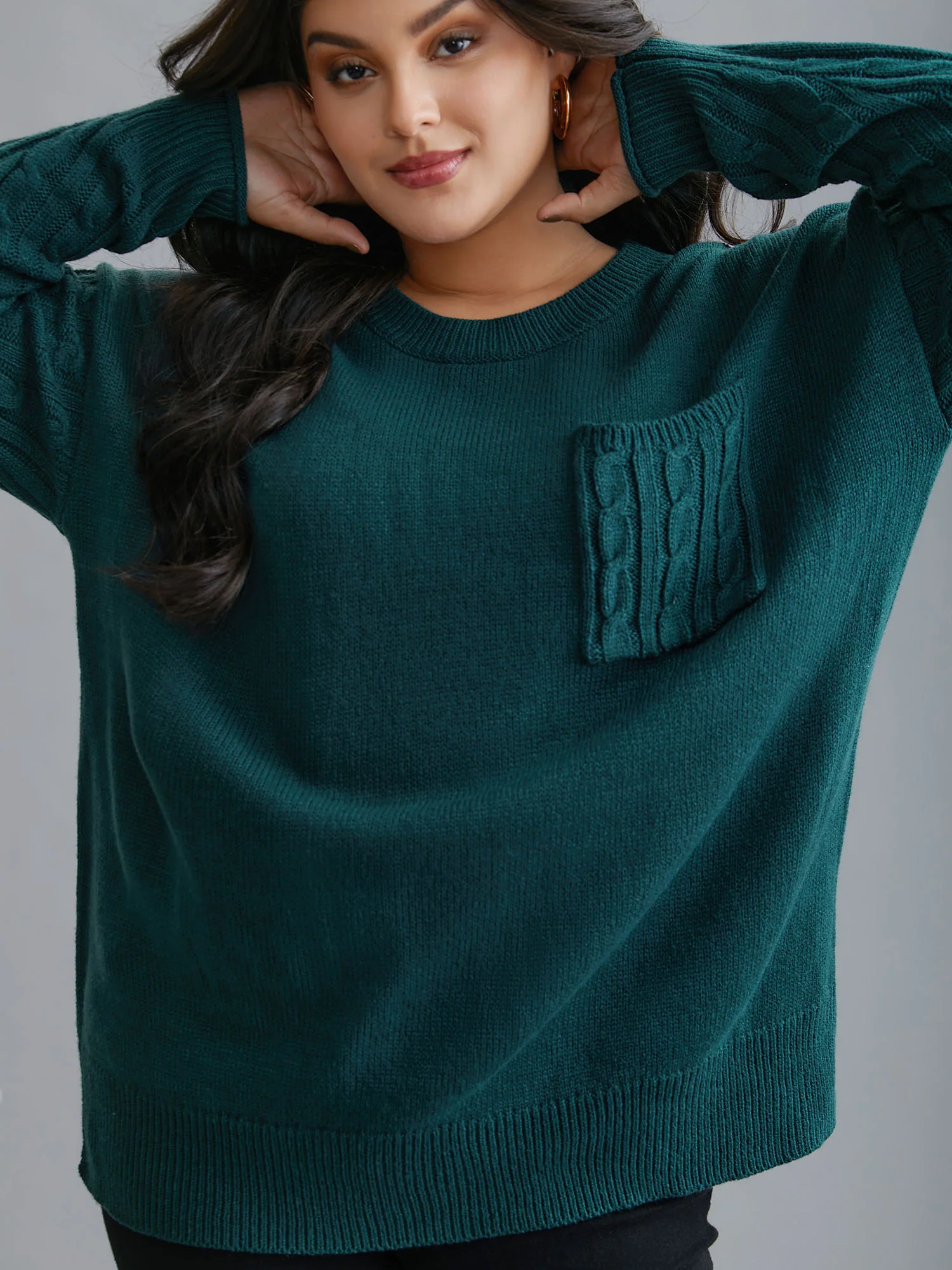 Cable Knit Sleeve Chest Pocket Pullover - Image 5