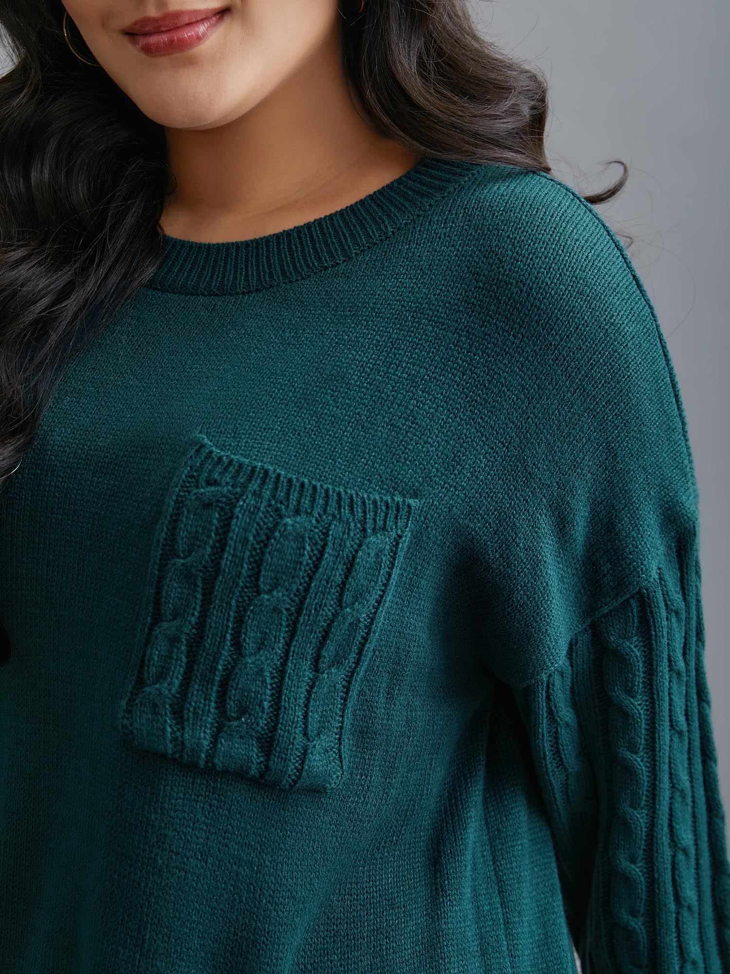 Cable Knit Sleeve Chest Pocket Pullover - Image 6