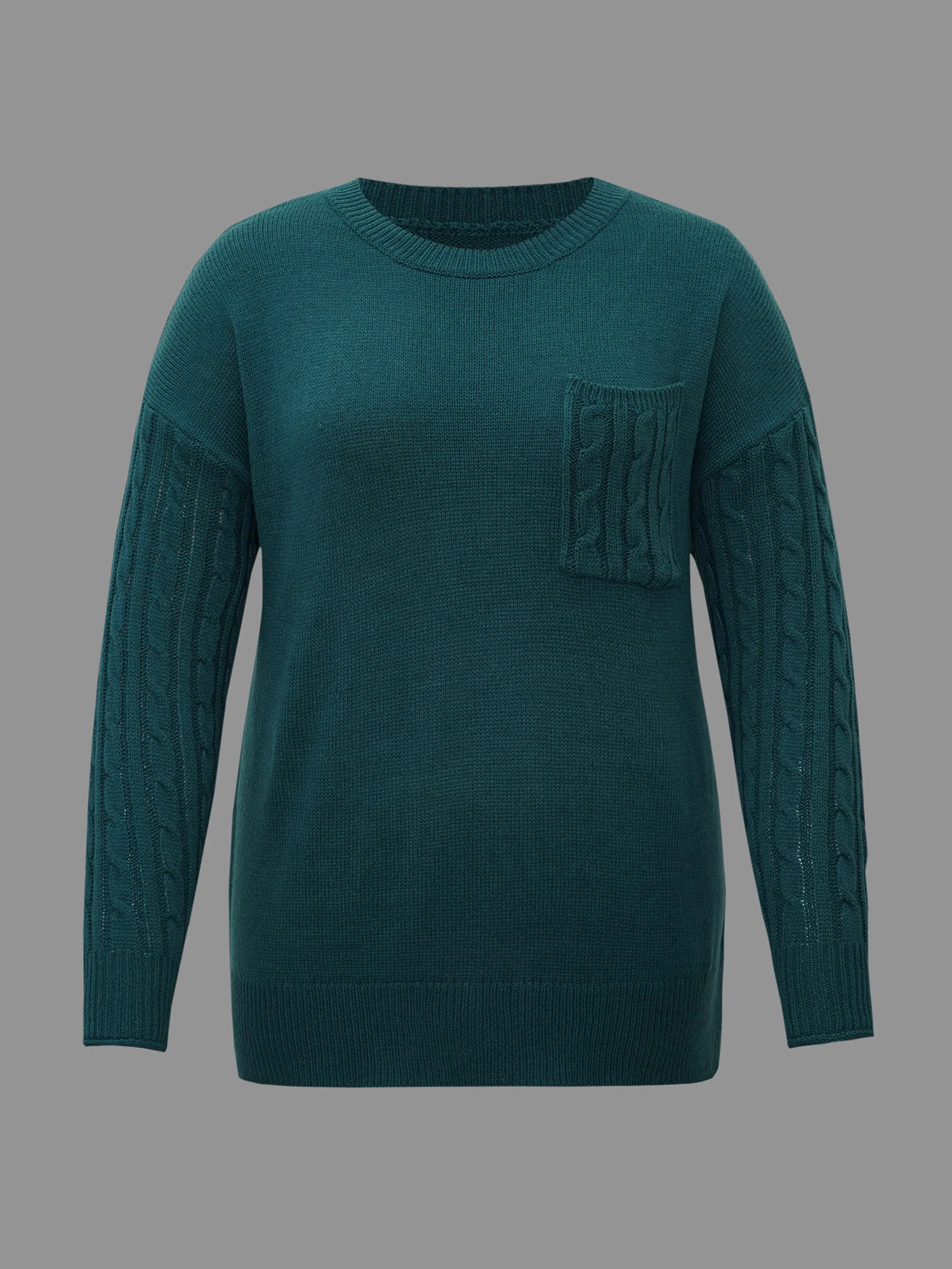 Cable Knit Sleeve Chest Pocket Pullover - Image 9