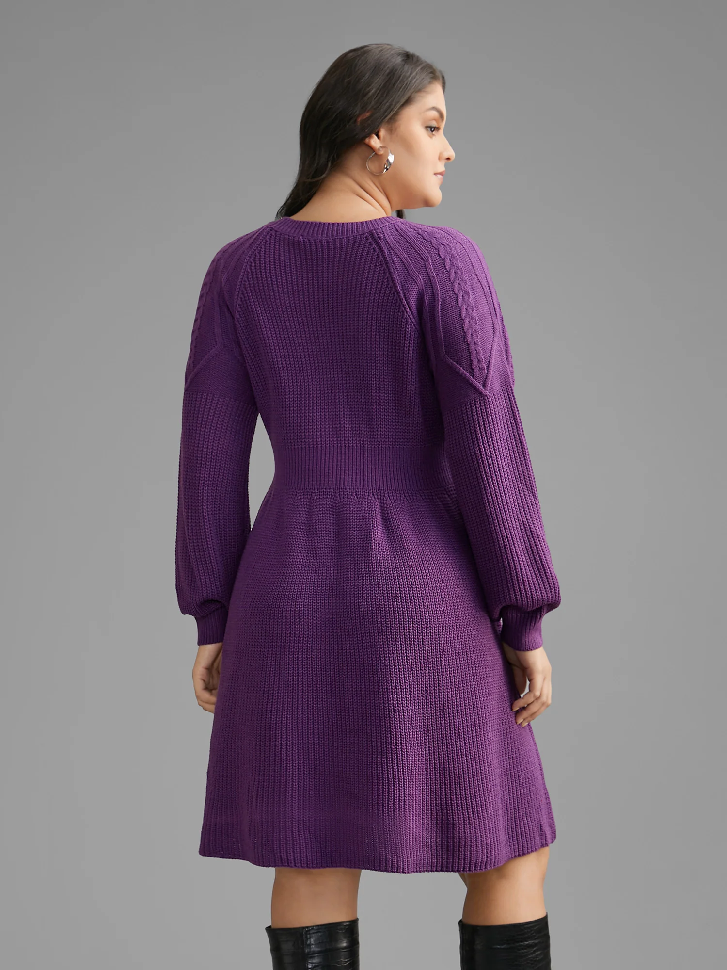 Cable Knit Texture Raglan Sleeve Pullover - Image 2