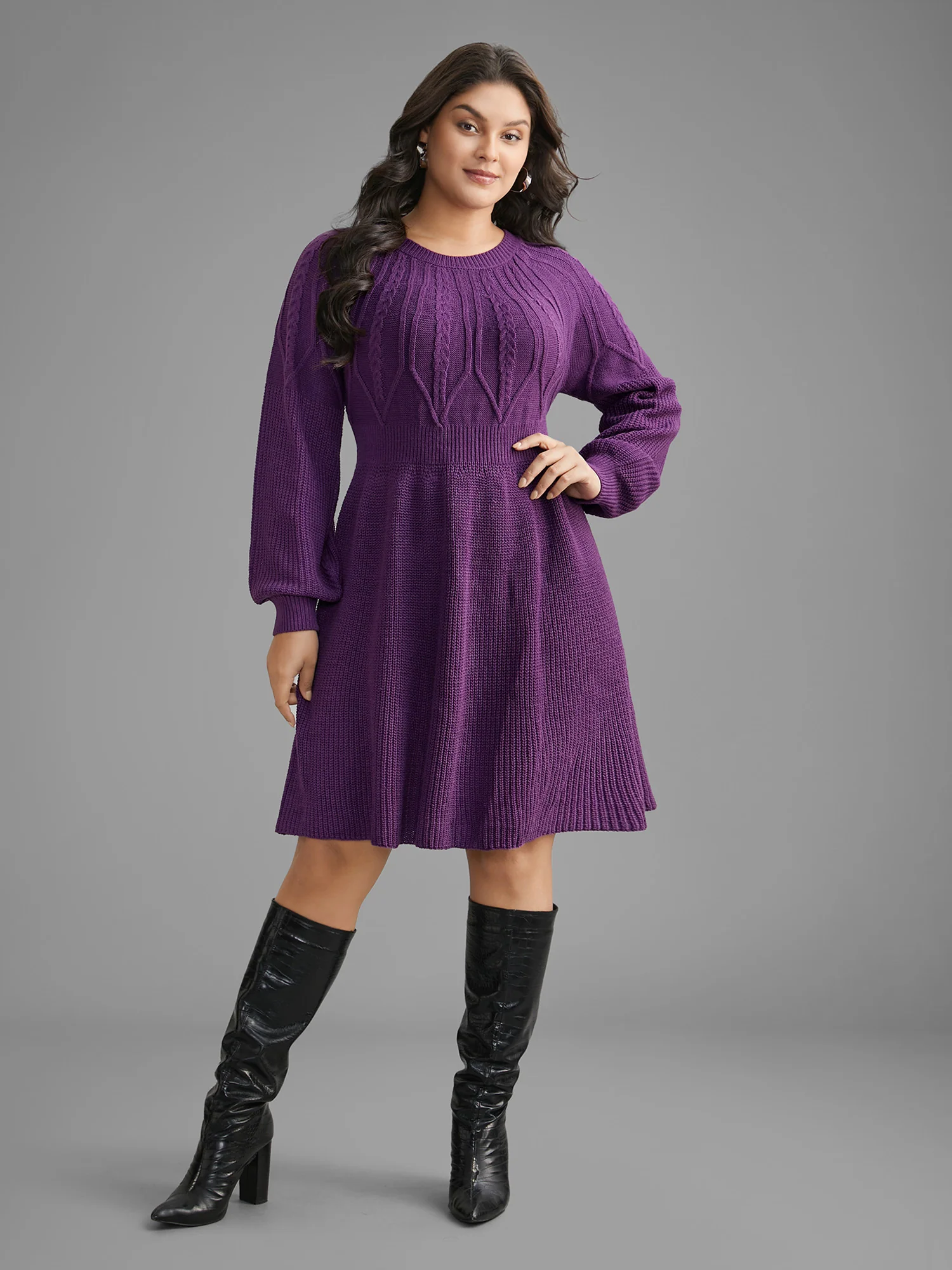Cable Knit Texture Raglan Sleeve Pullover - Image 3