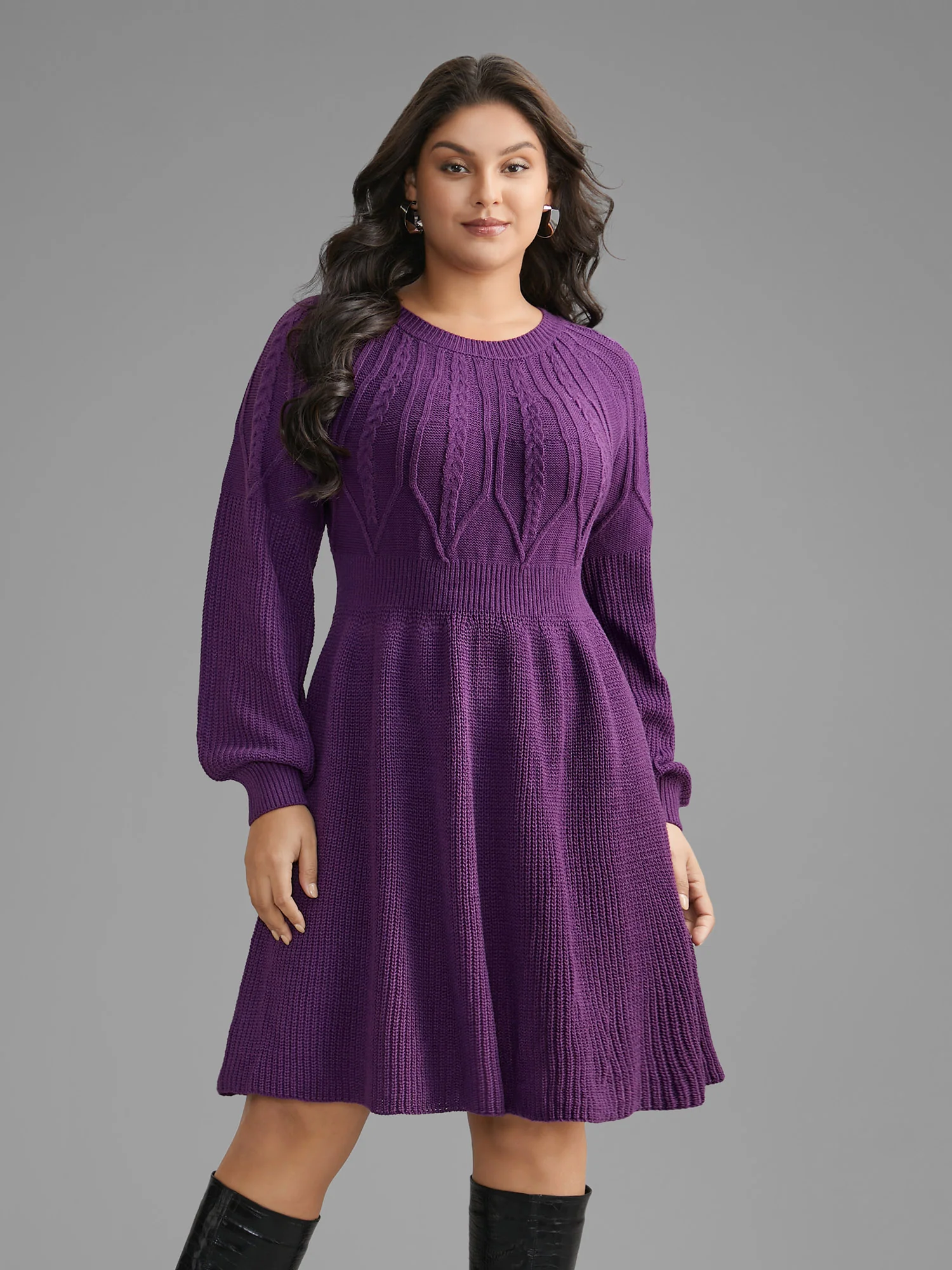 Cable Knit Texture Raglan Sleeve Pullover - Image 4