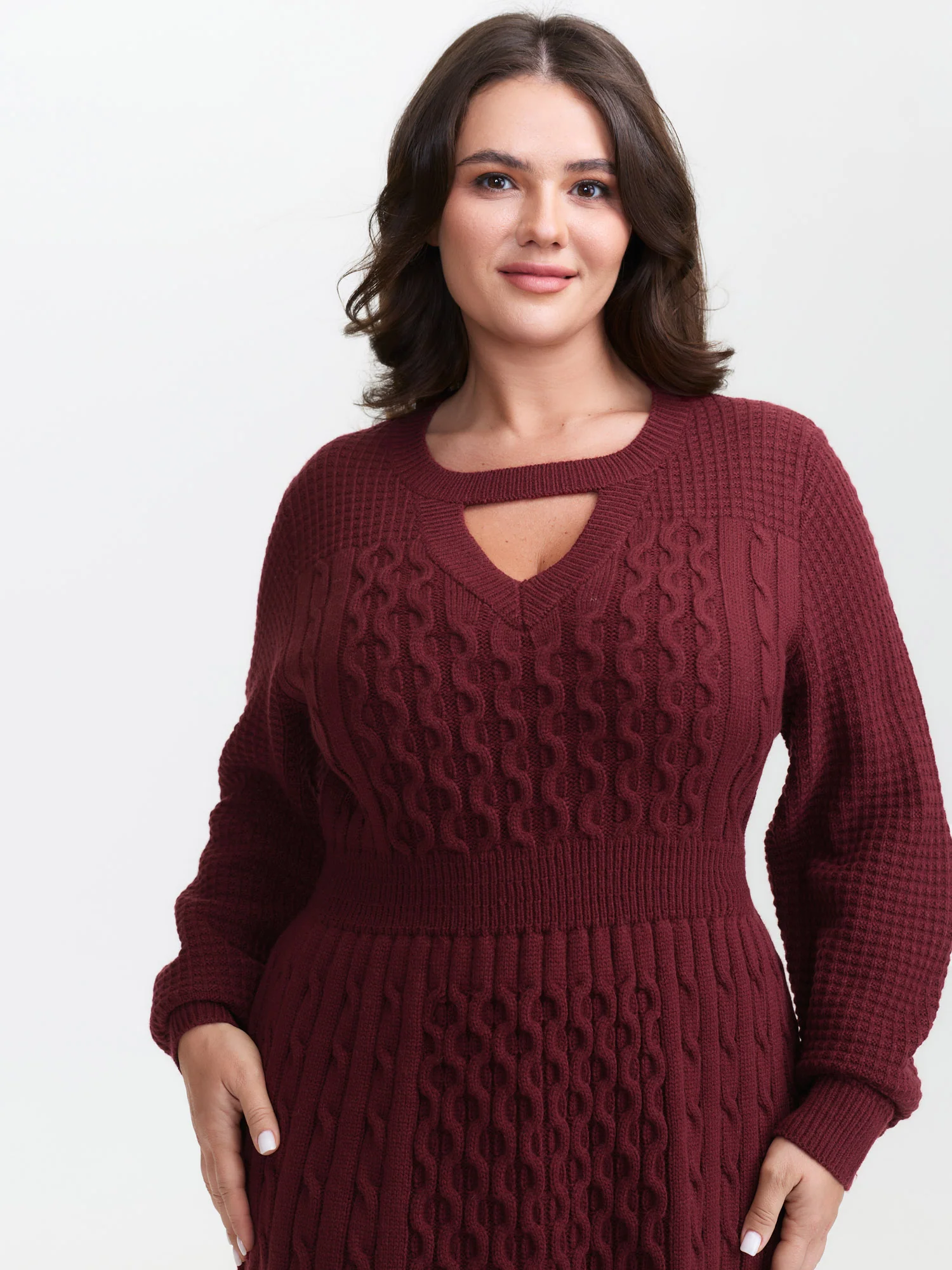 Cable Knit Textured Cut-Out Sweater Dress