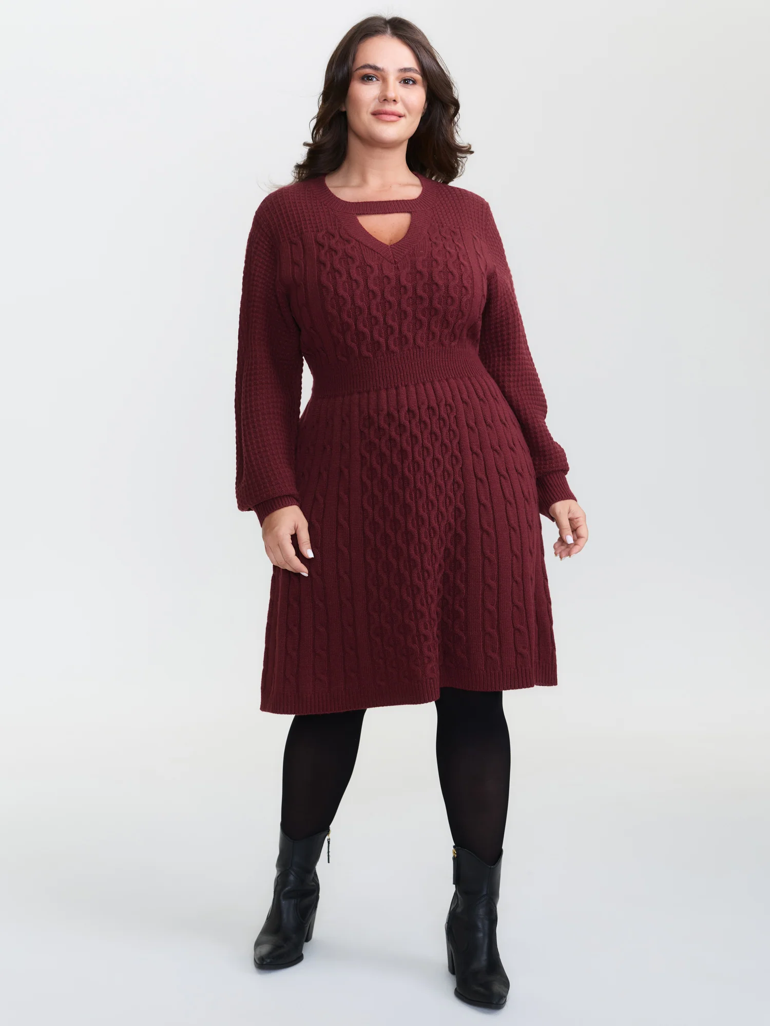 Cable Knit Textured Cut-Out Sweater Dress - Image 3