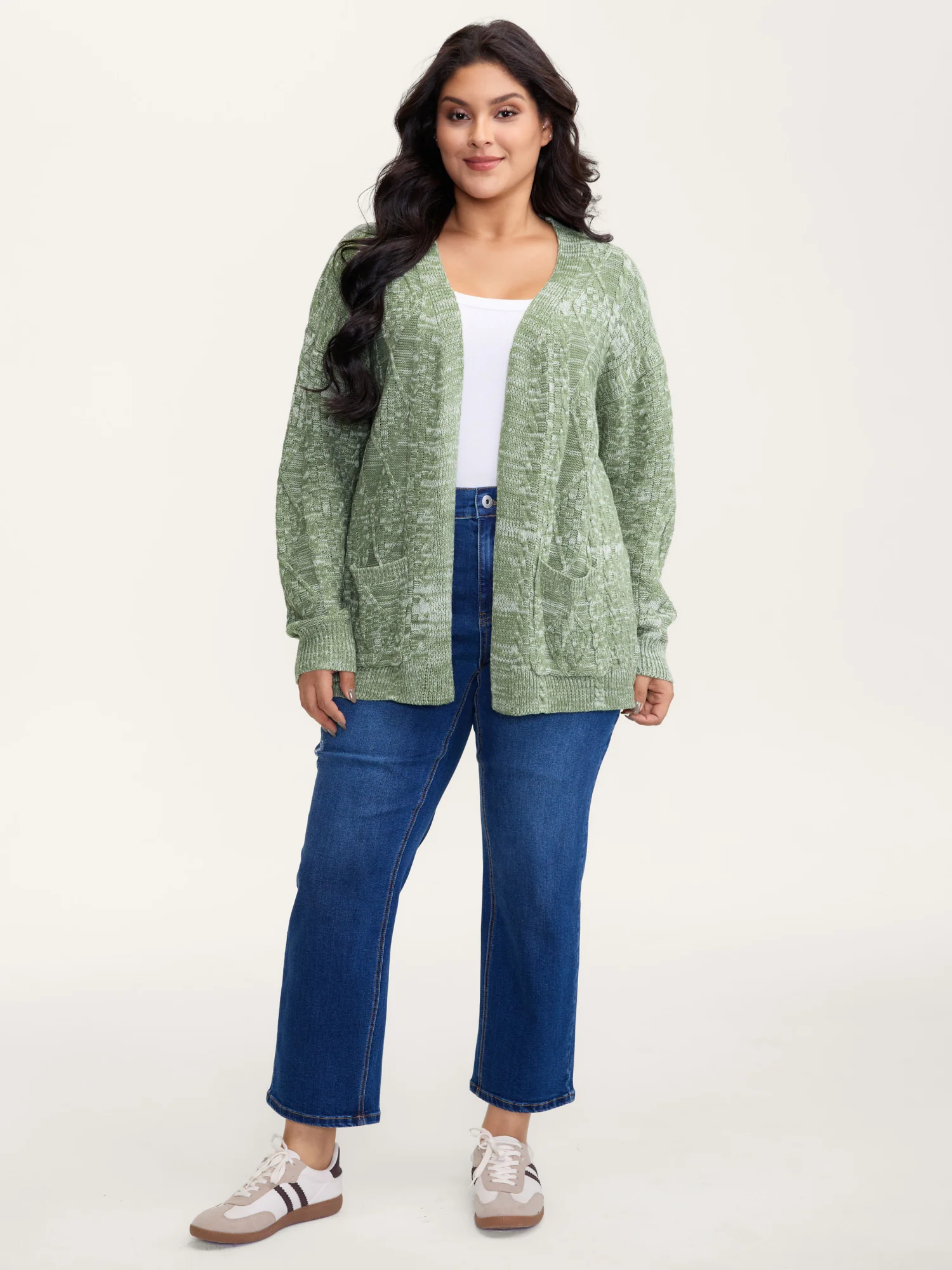 Cable Knit Textured Pockets Knit Cardigan - Image 3