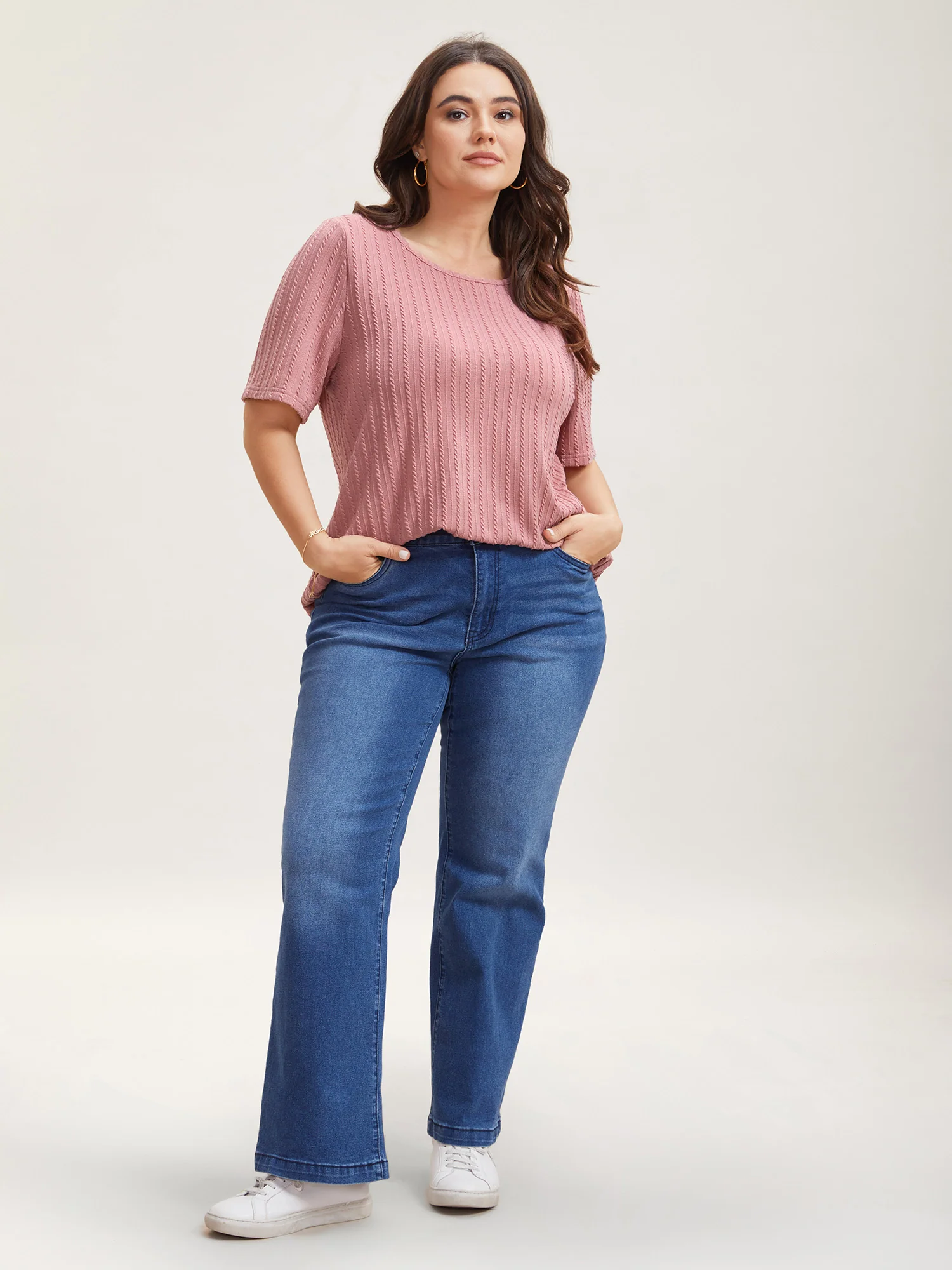 Cable Knit Textured Round Neck T-Shirt - Image 3