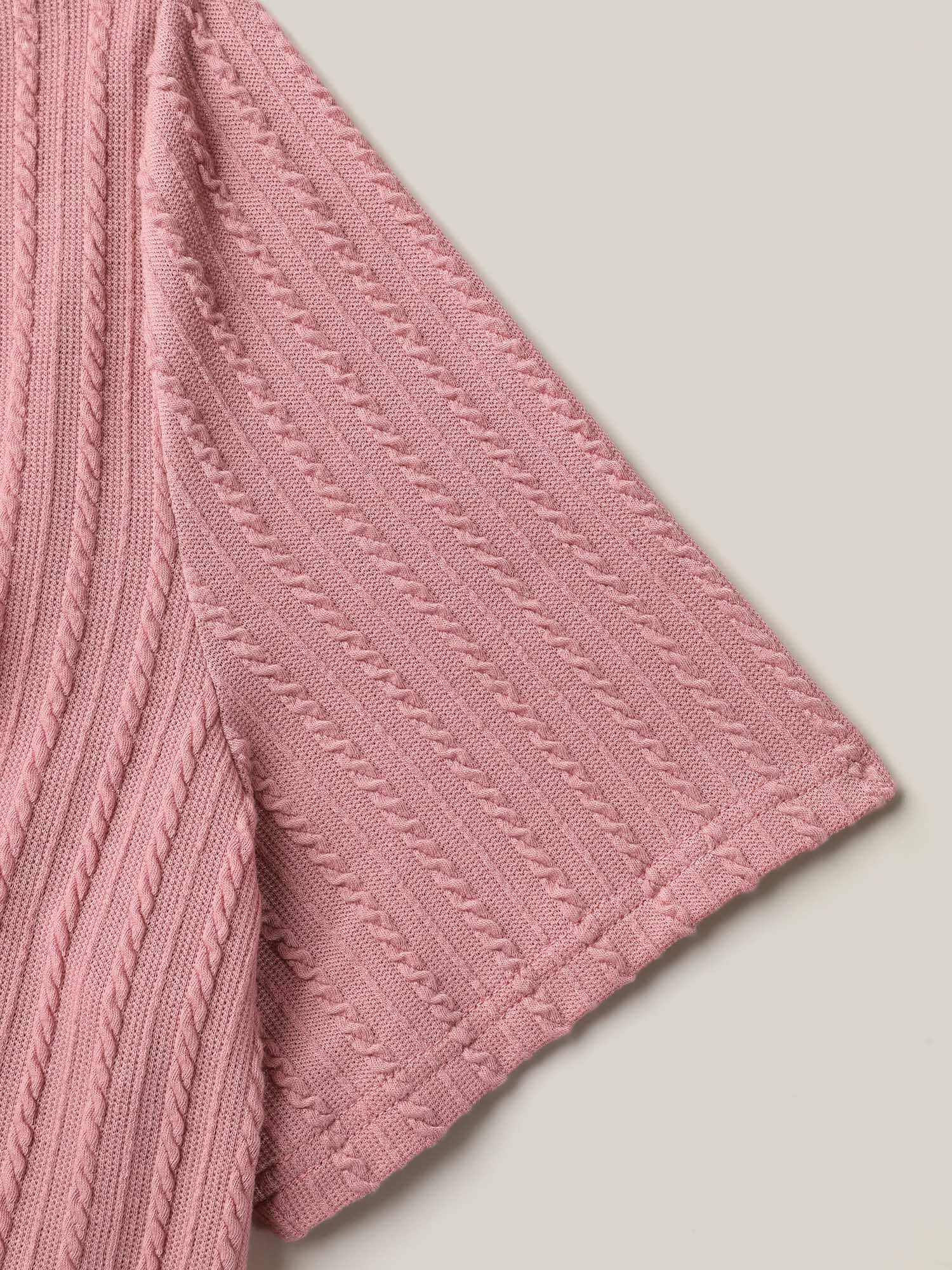 Cable Knit Textured Round Neck T-Shirt - Image 6