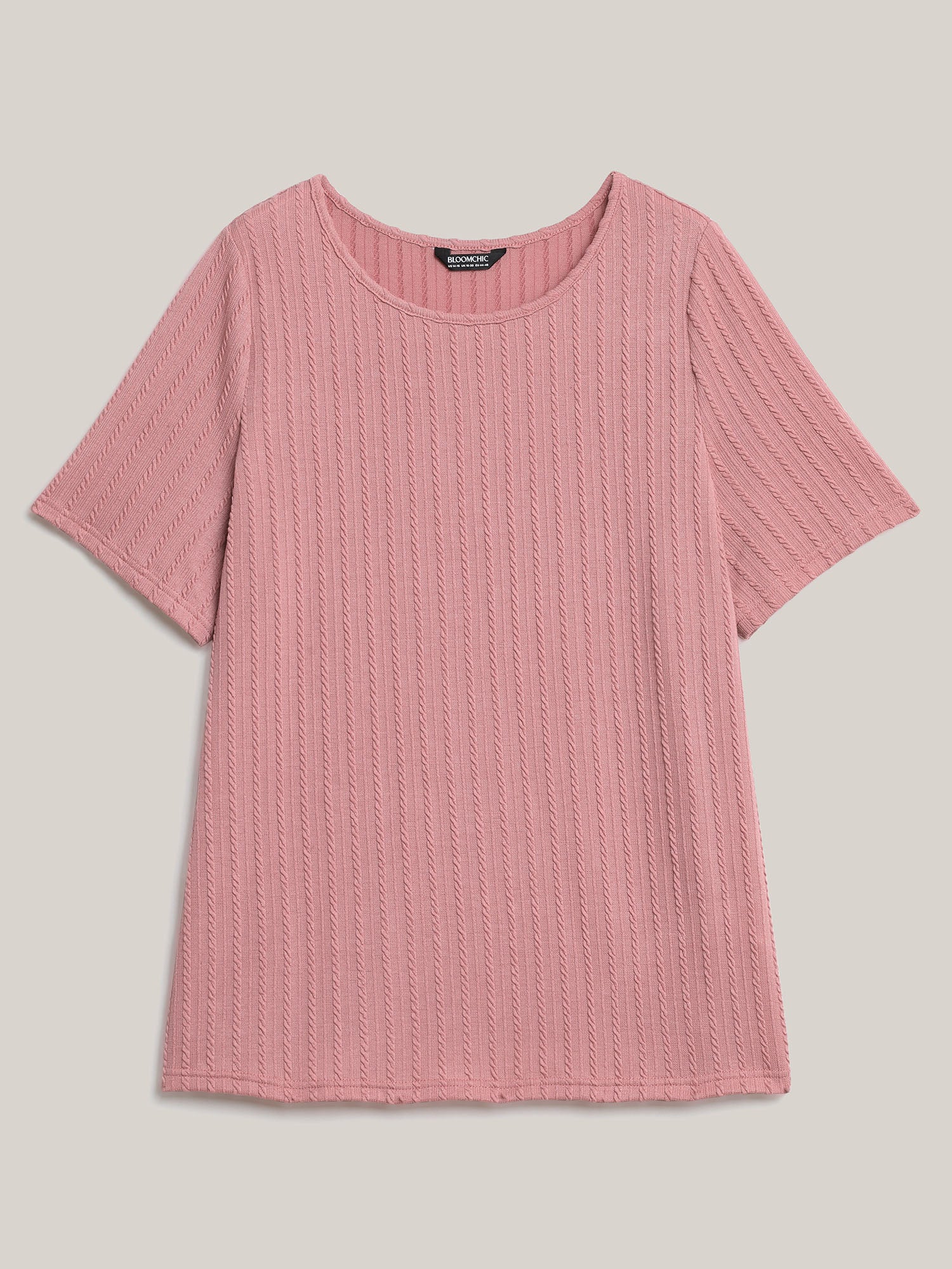 Cable Knit Textured Round Neck T-Shirt - Image 8