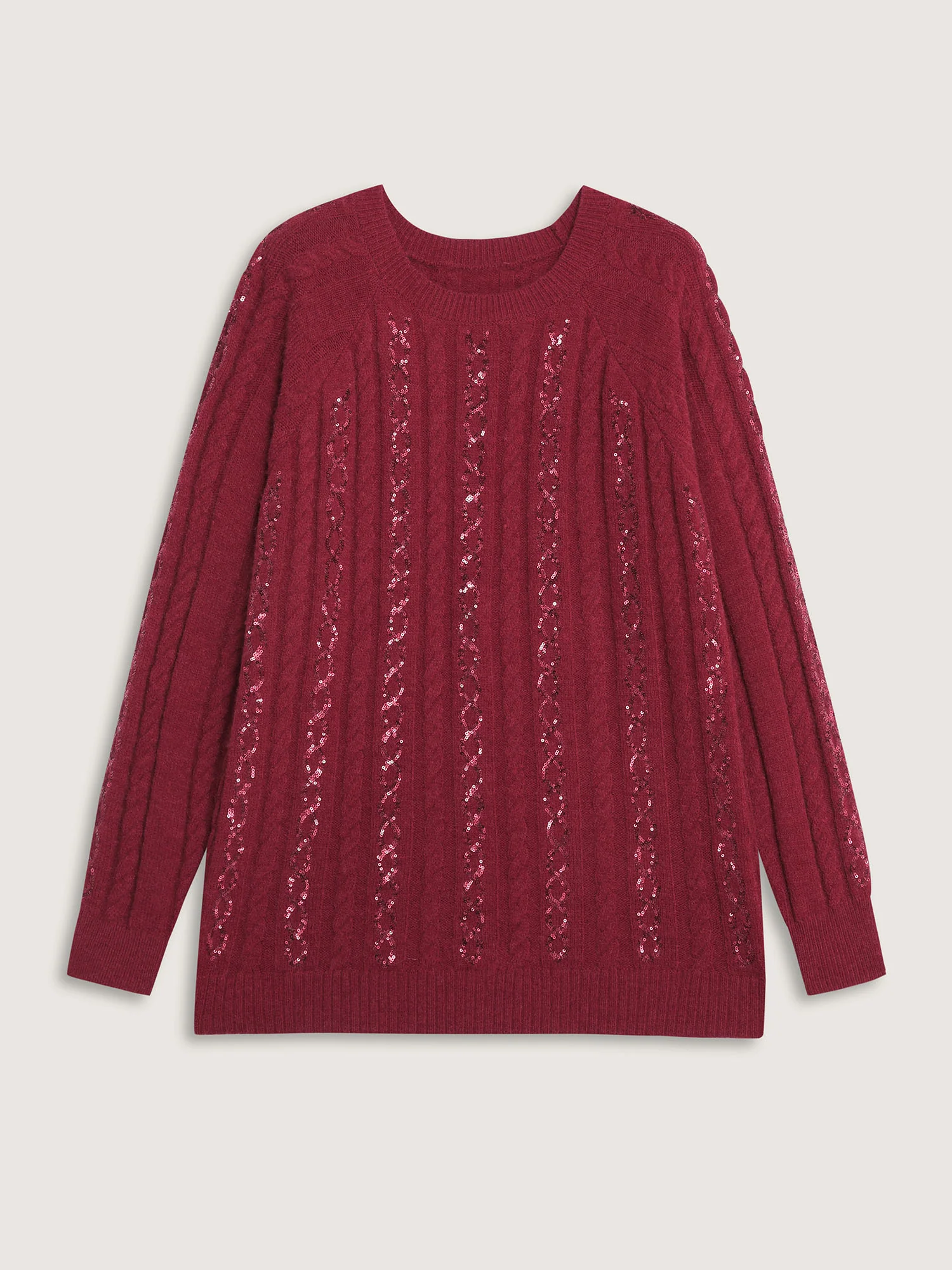 Cable Knit Textured Sequin Embroidered Pullover - Image 7