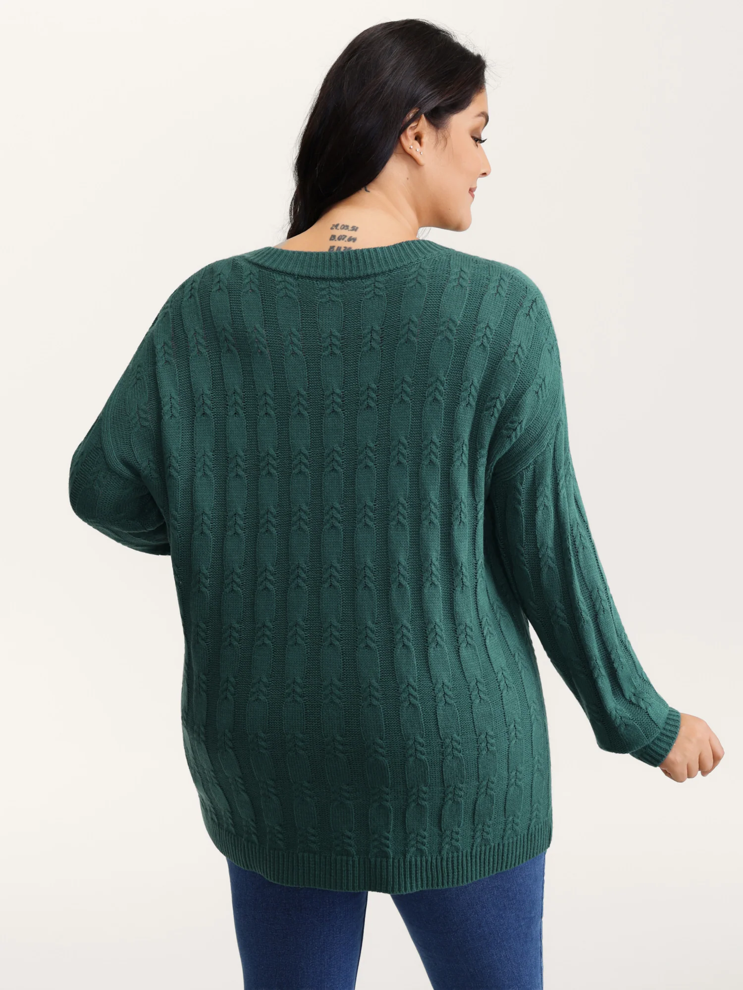 Cable Knit Textured V-Neck Pullover - Image 4