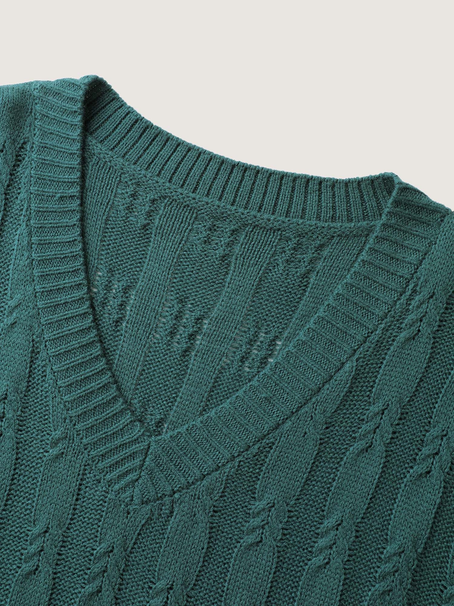 Cable Knit Textured V-Neck Pullover - Image 5