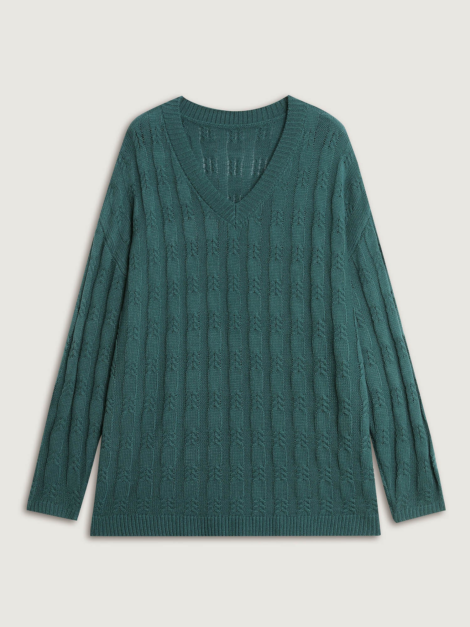 Cable Knit Textured V-Neck Pullover - Image 7