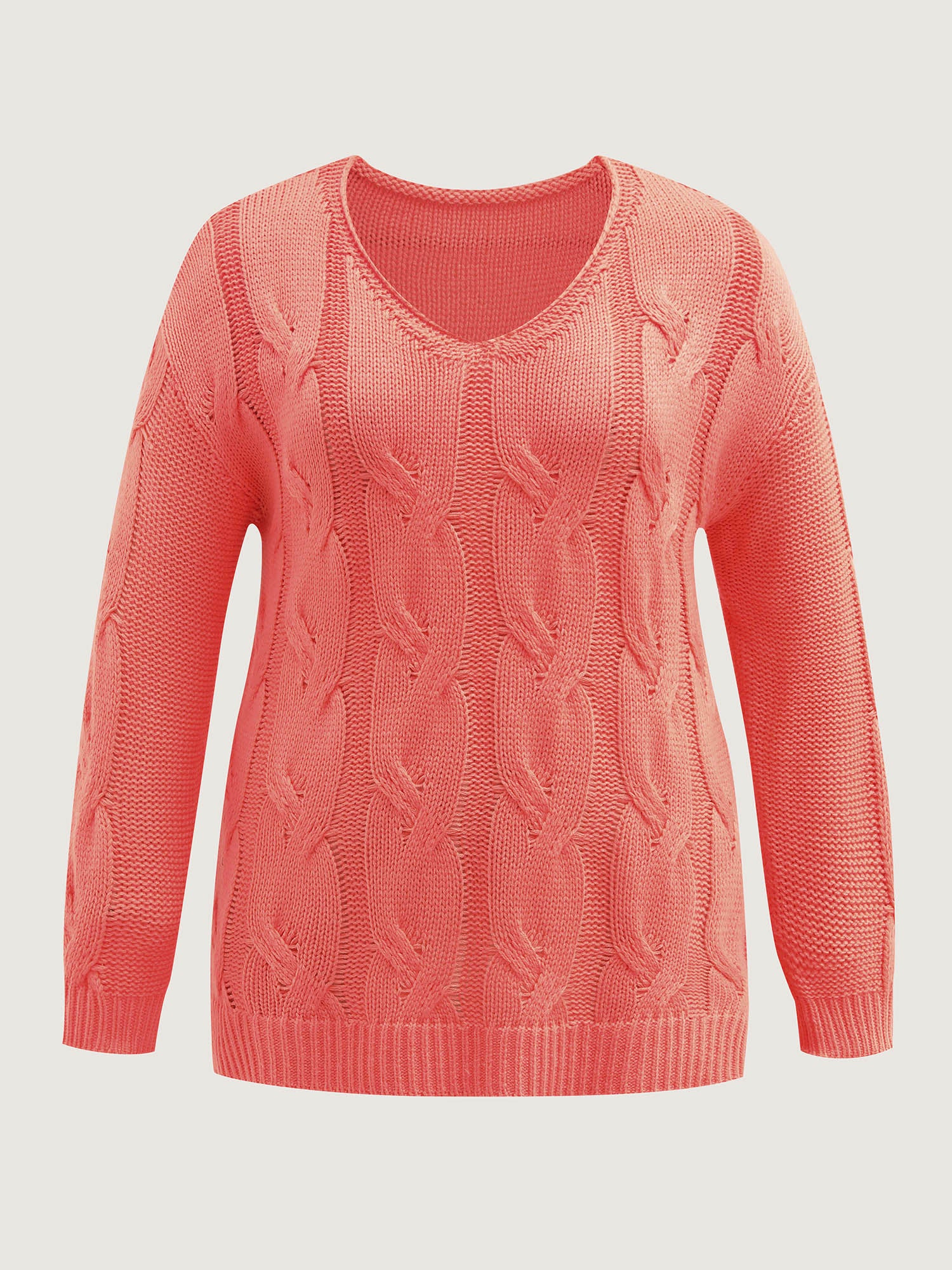 Cable Knit V-Neck Solid Pullover - Image 7