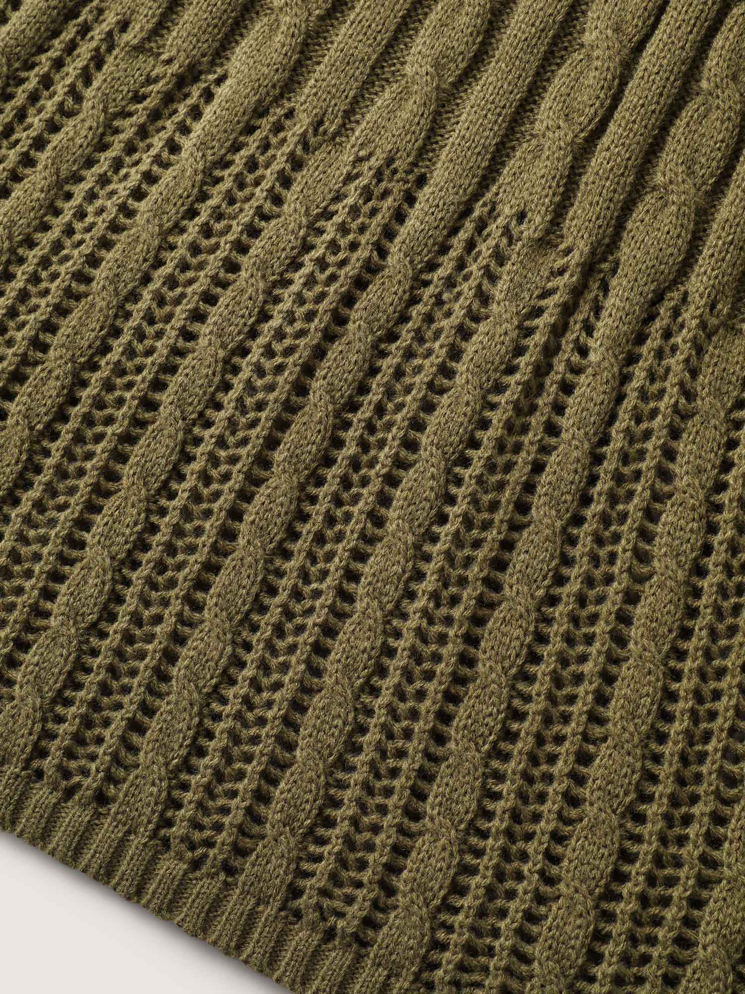 Cable-Knit Waist-Cinched Woven Midi Dress - Image 6