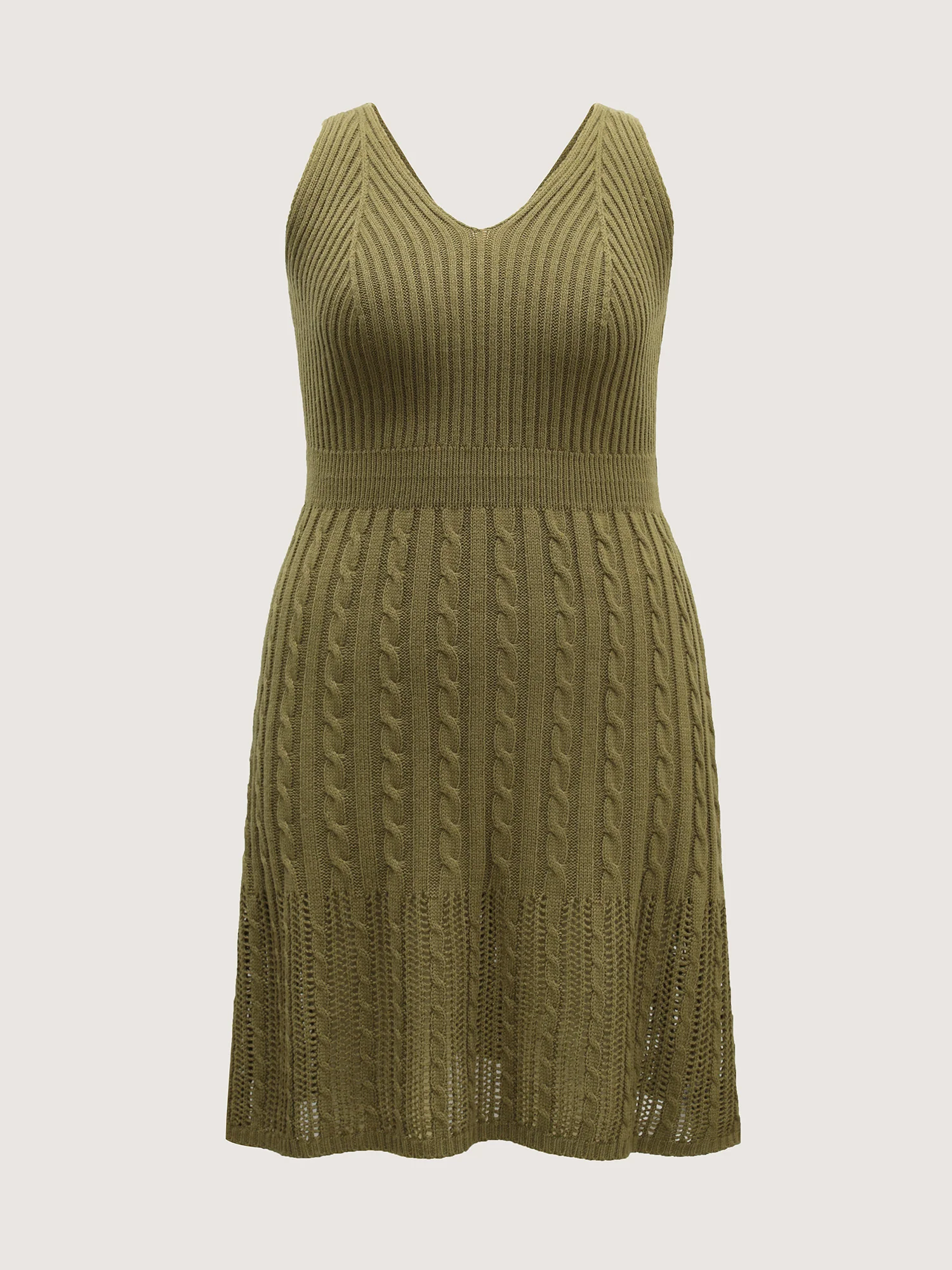Cable-Knit Waist-Cinched Woven Midi Dress - Image 7