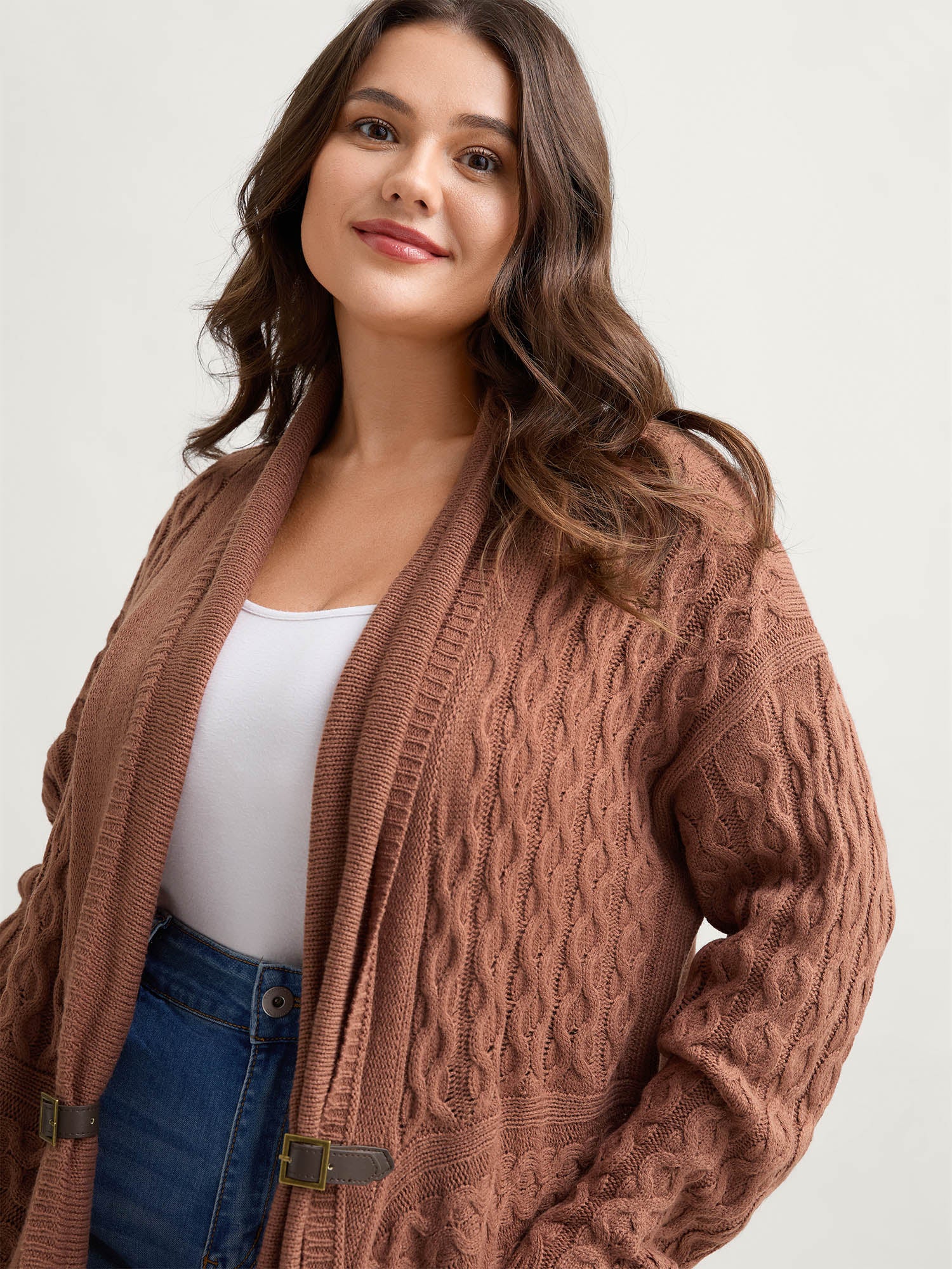 Cable Knot Irregular Hem Cardigan - Image 2