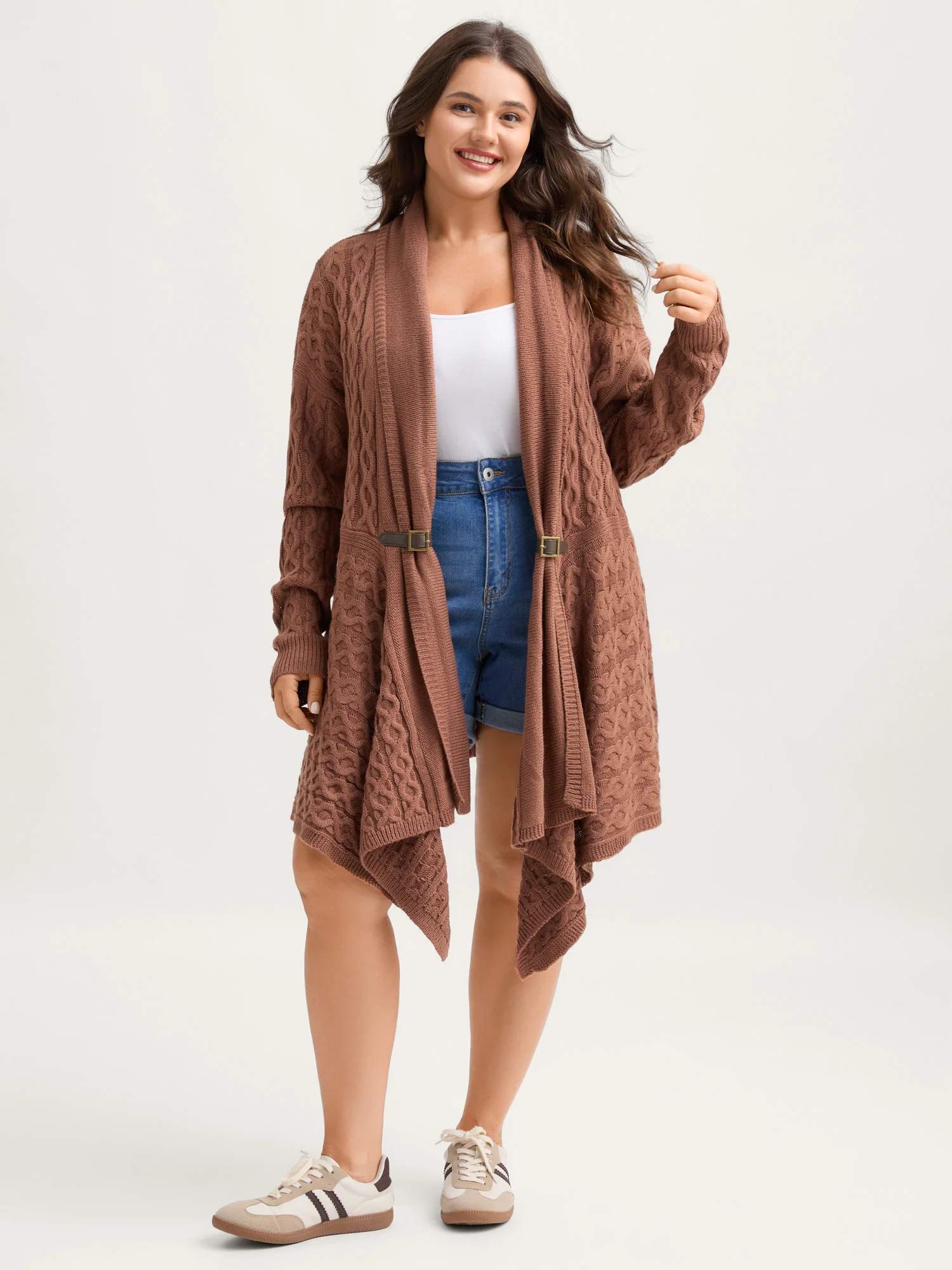 Cable Knot Irregular Hem Cardigan - Image 3