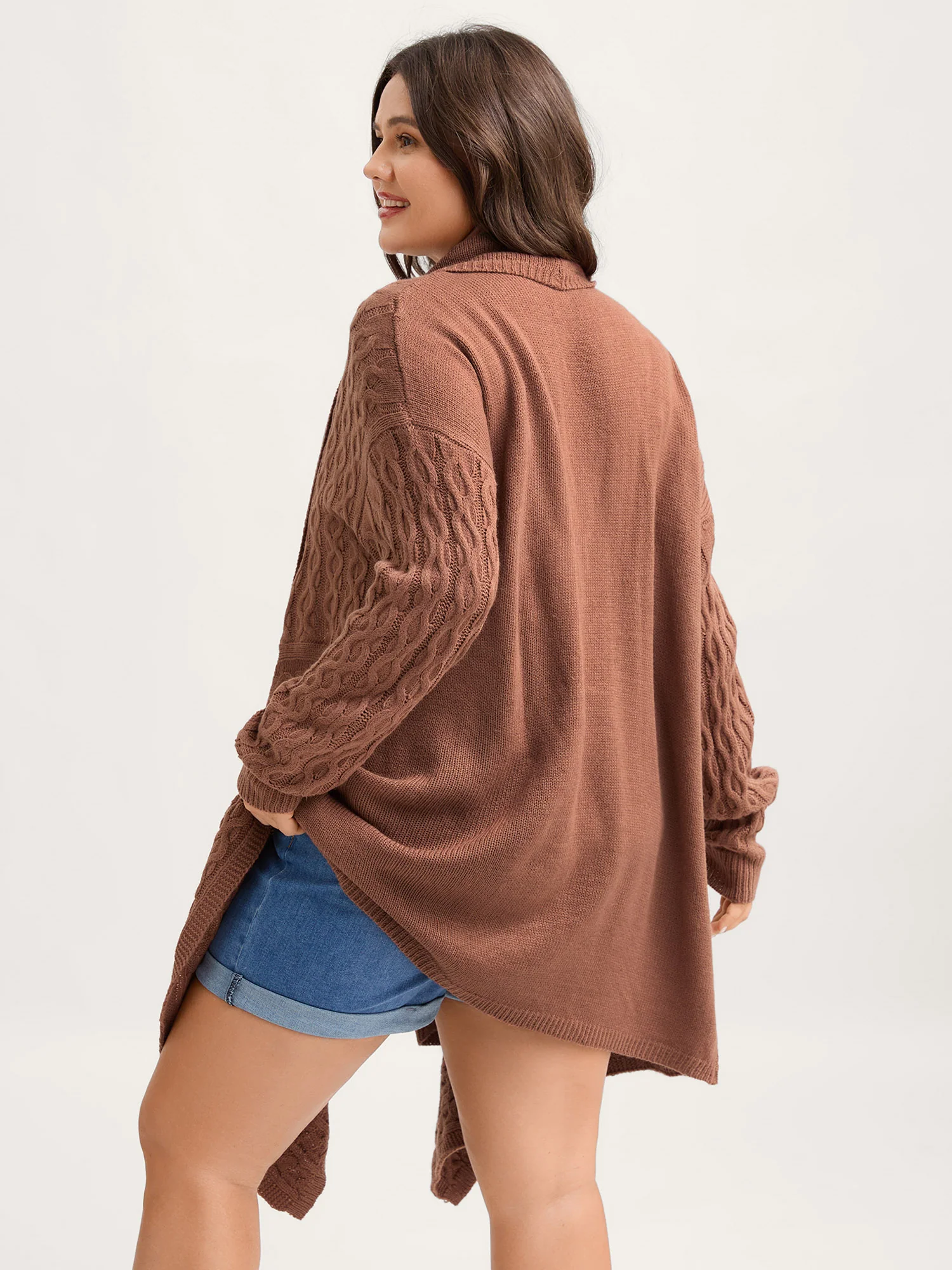 Cable Knot Irregular Hem Cardigan - Image 4