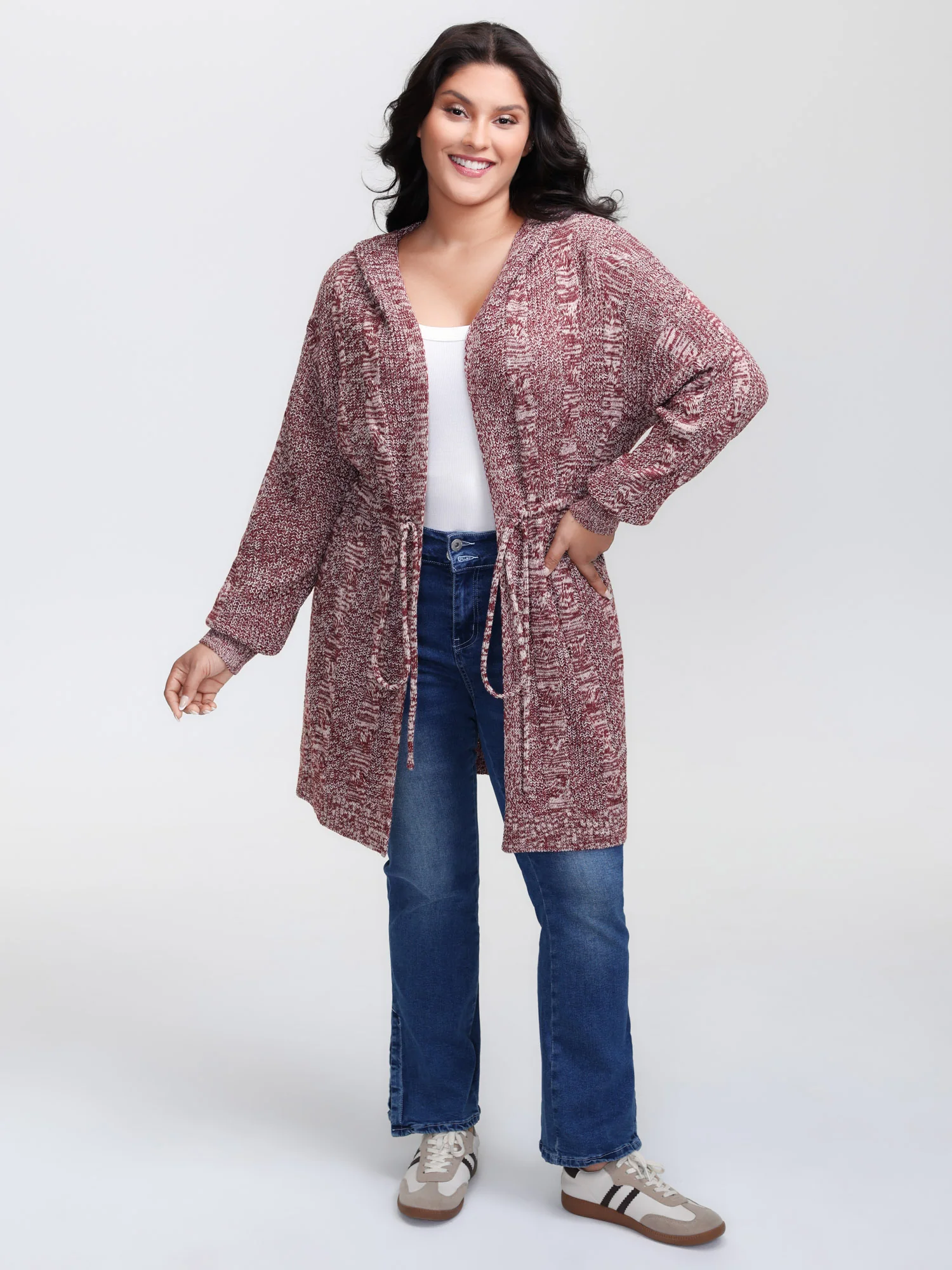 Cable Stitch Heather Hooded Knit Cardigan - Image 3