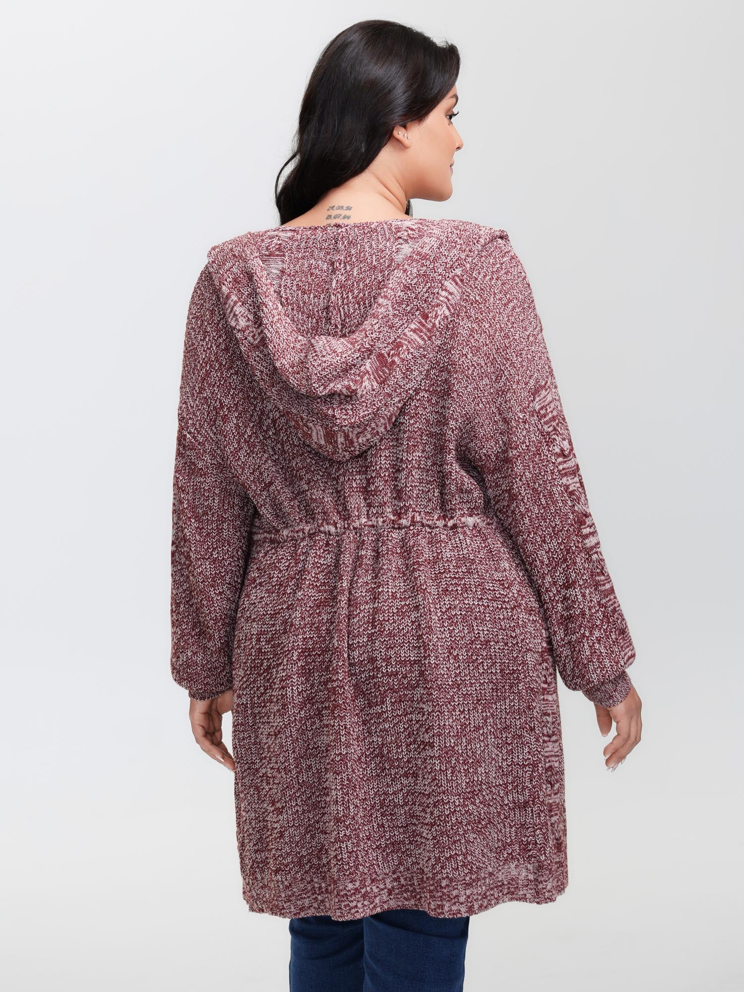 Cable Stitch Heather Hooded Knit Cardigan - Image 5