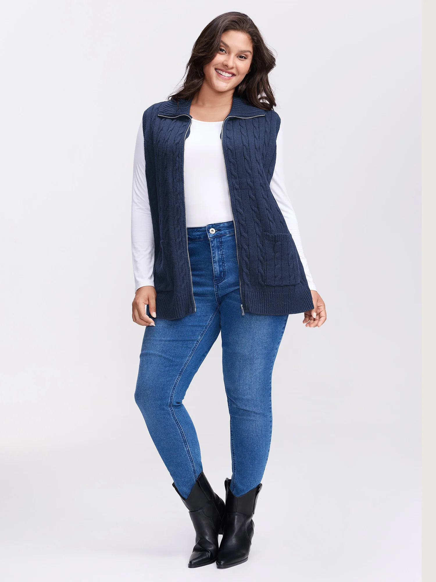 Cable Zipper Sleeveless Knit Cardigan - Image 12