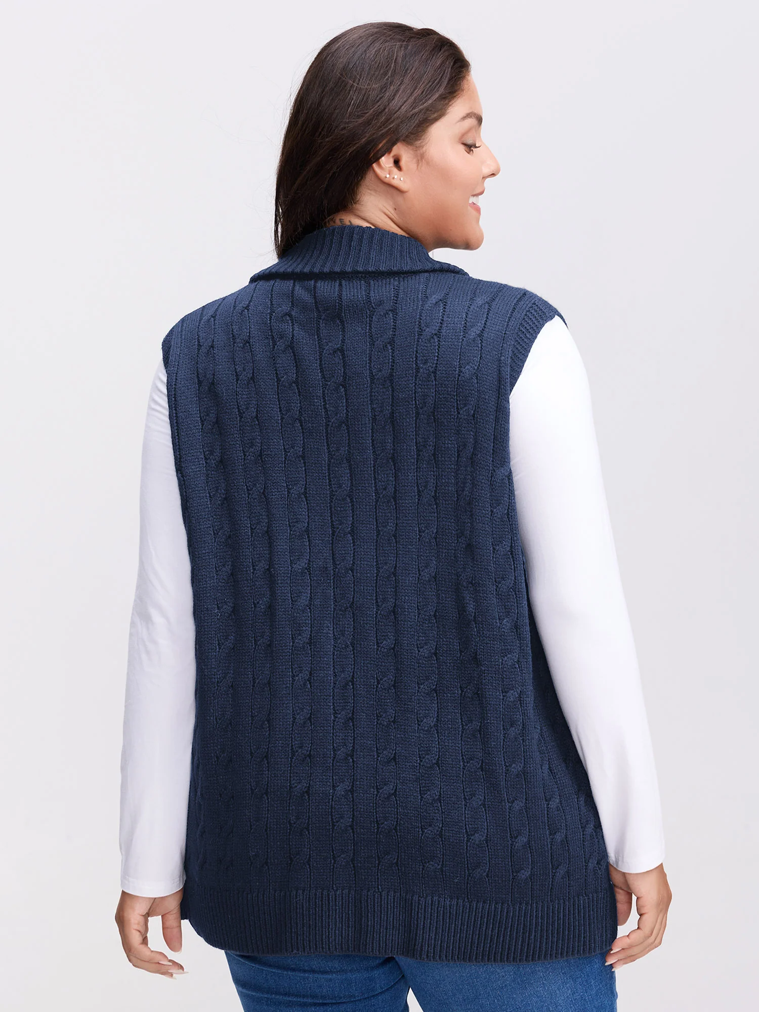 Cable Zipper Sleeveless Knit Cardigan - Image 14