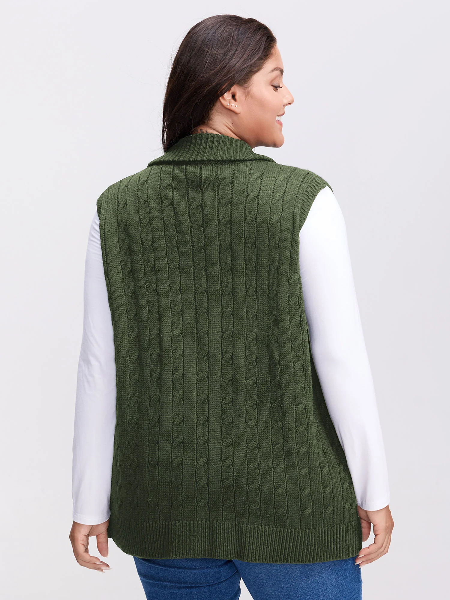 Cable Zipper Sleeveless Knit Cardigan - Image 19