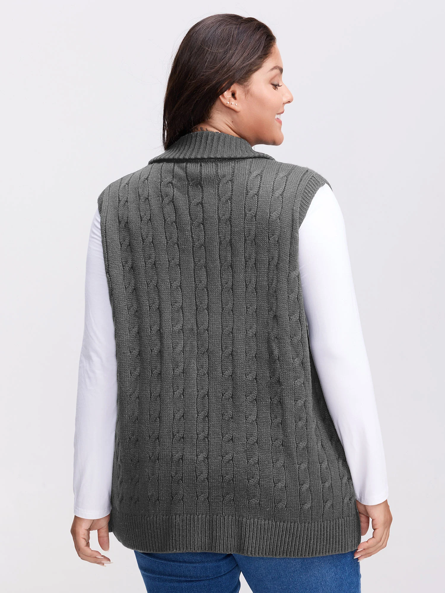 Cable Zipper Sleeveless Knit Cardigan - Image 24