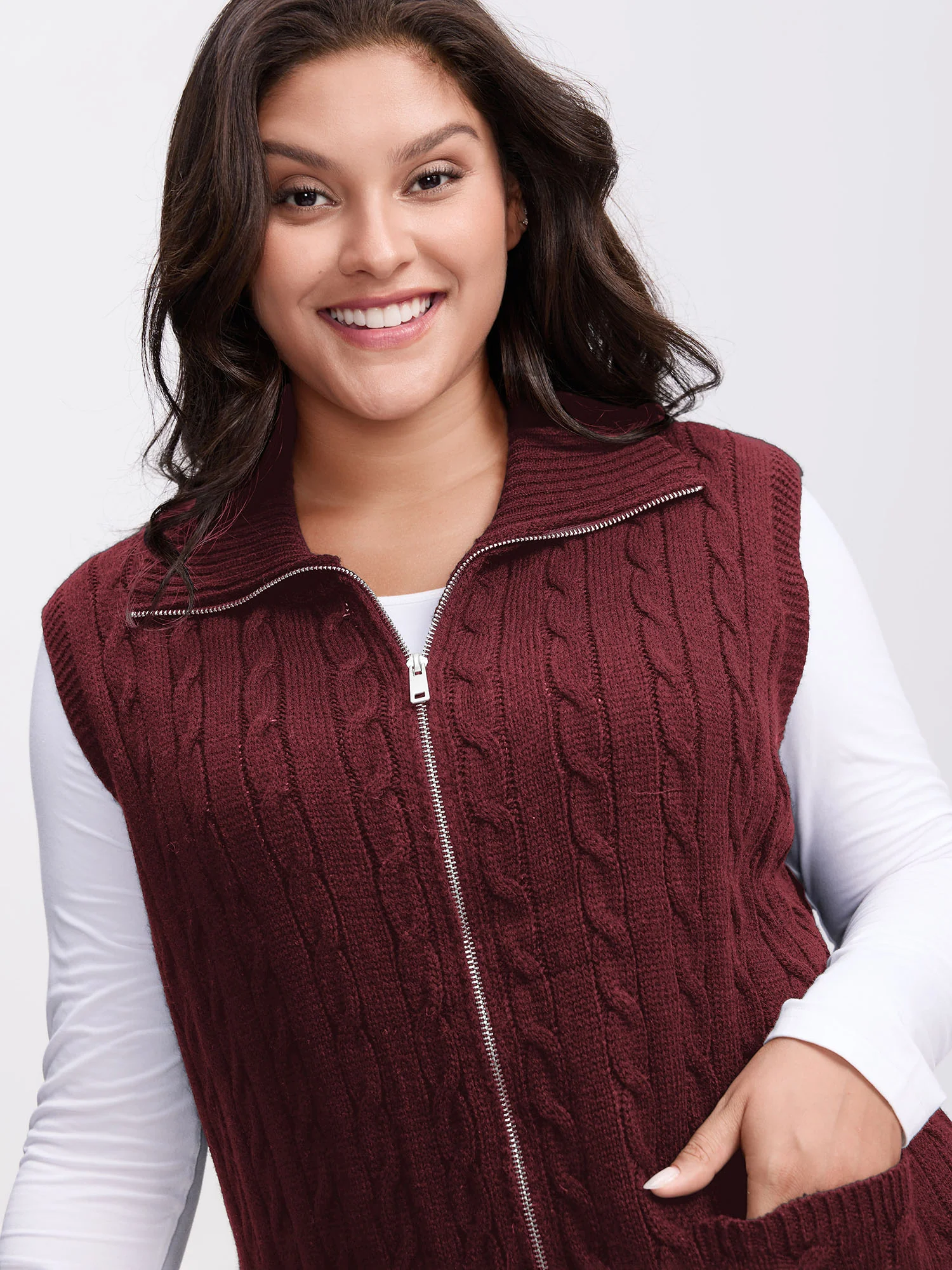 Cable Zipper Sleeveless Knit Cardigan - Image 25