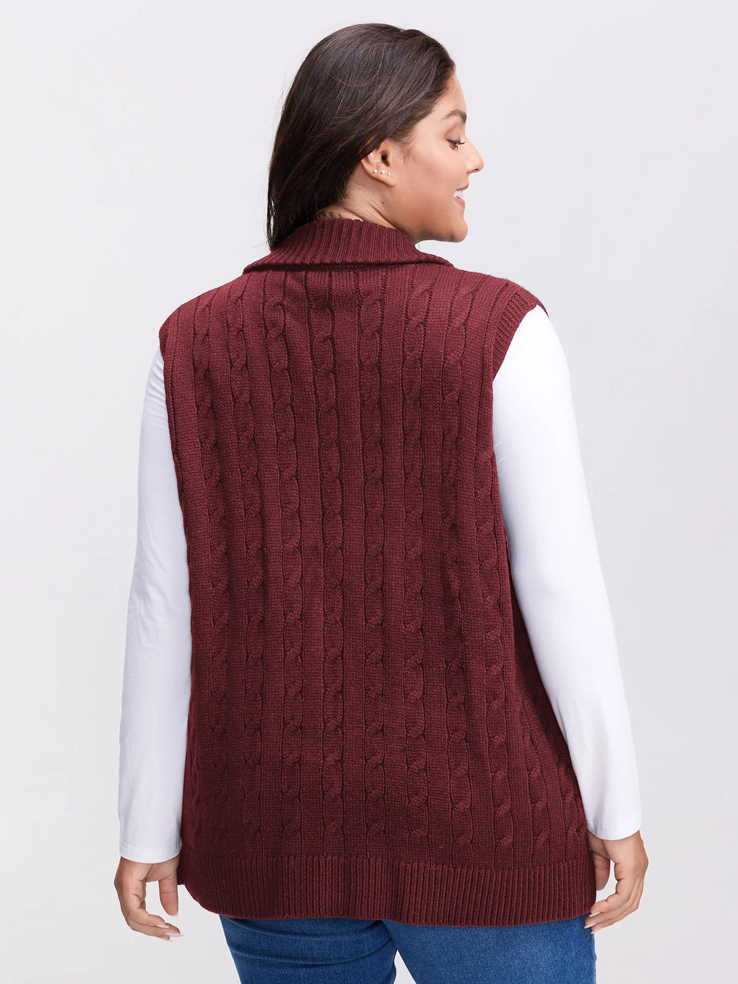 Cable Zipper Sleeveless Knit Cardigan - Image 29