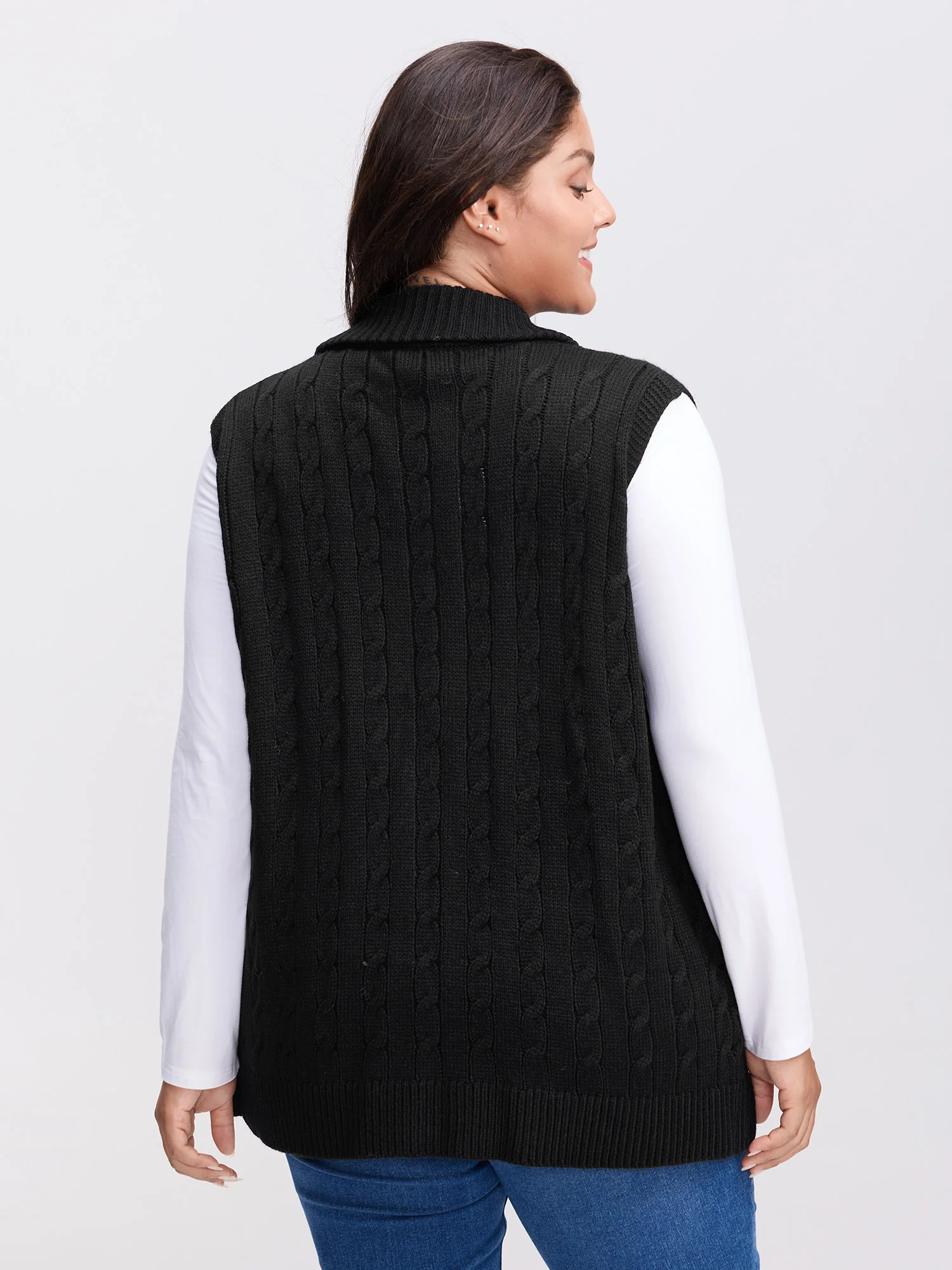 Cable Zipper Sleeveless Knit Cardigan - Image 5
