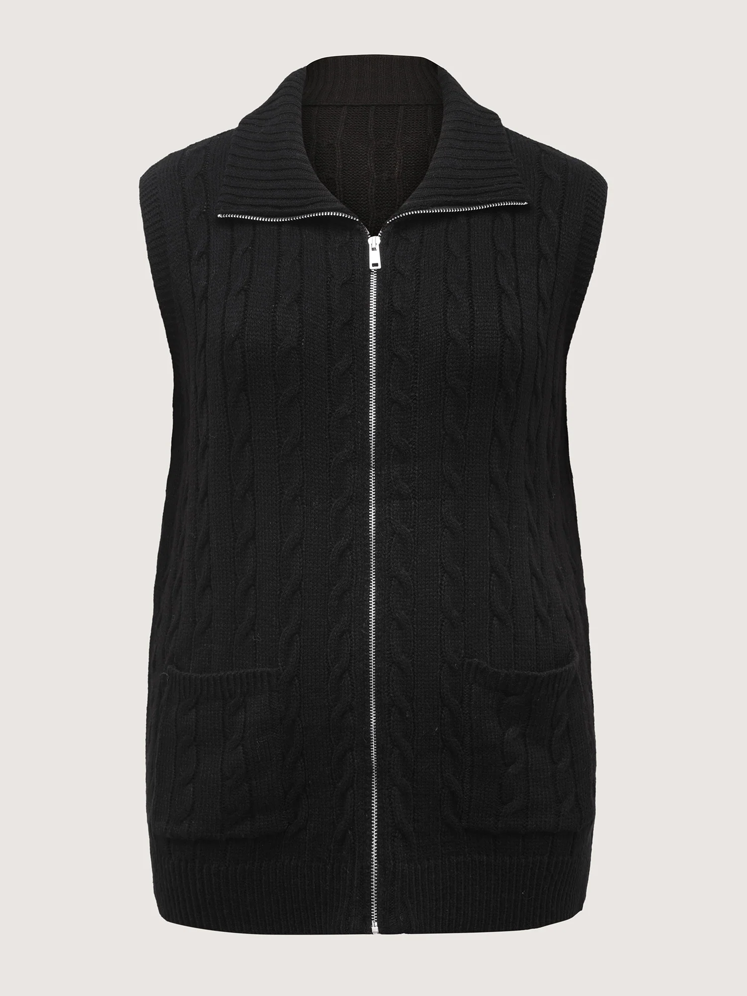 Cable Zipper Sleeveless Knit Cardigan - Image 9