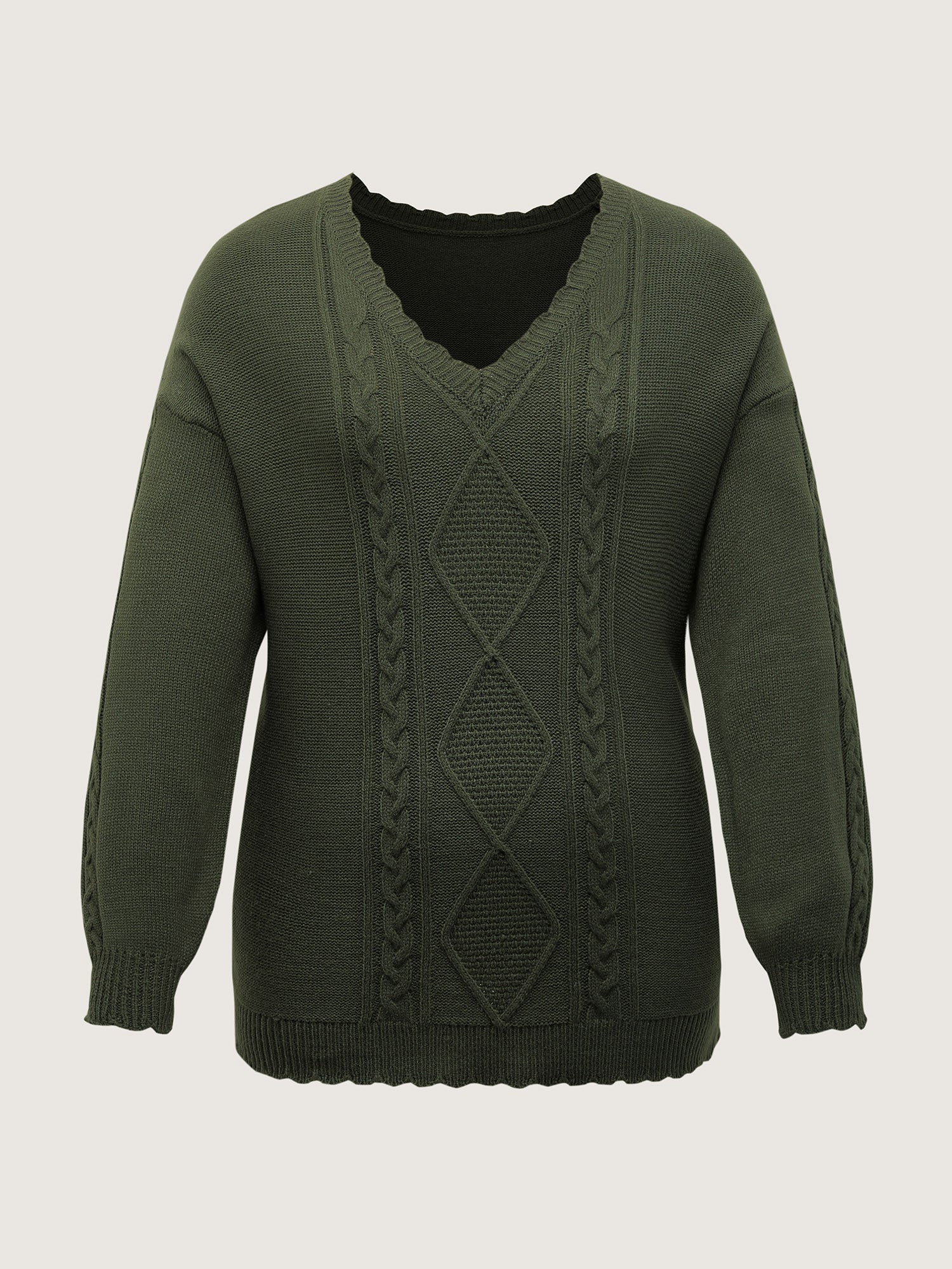 CableKnit Balloon Sleeve V-Neck Pullover - Image 7