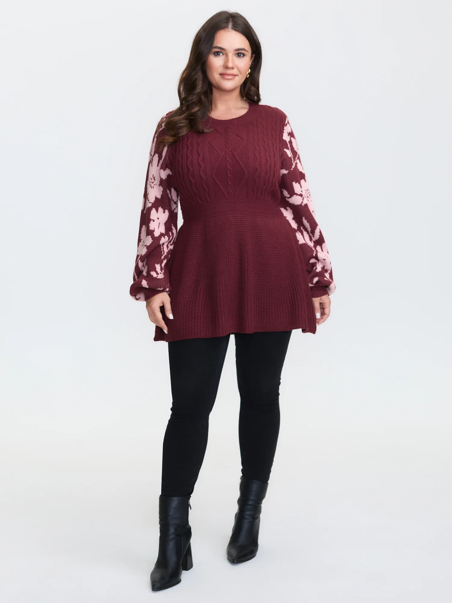 Cableknit Floral Cinched-Waist Pullover - Image 2