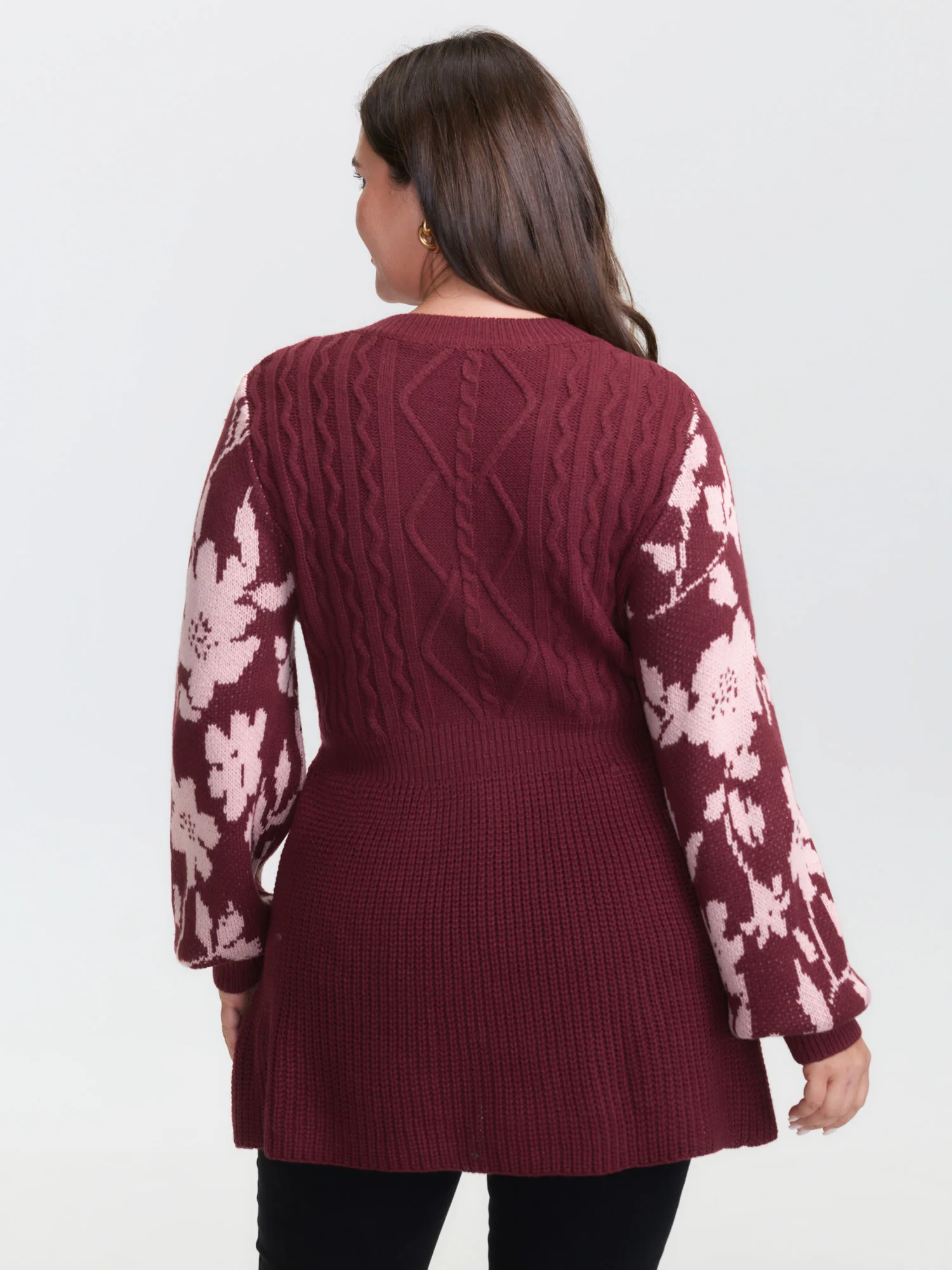 Cableknit Floral Cinched-Waist Pullover - Image 3